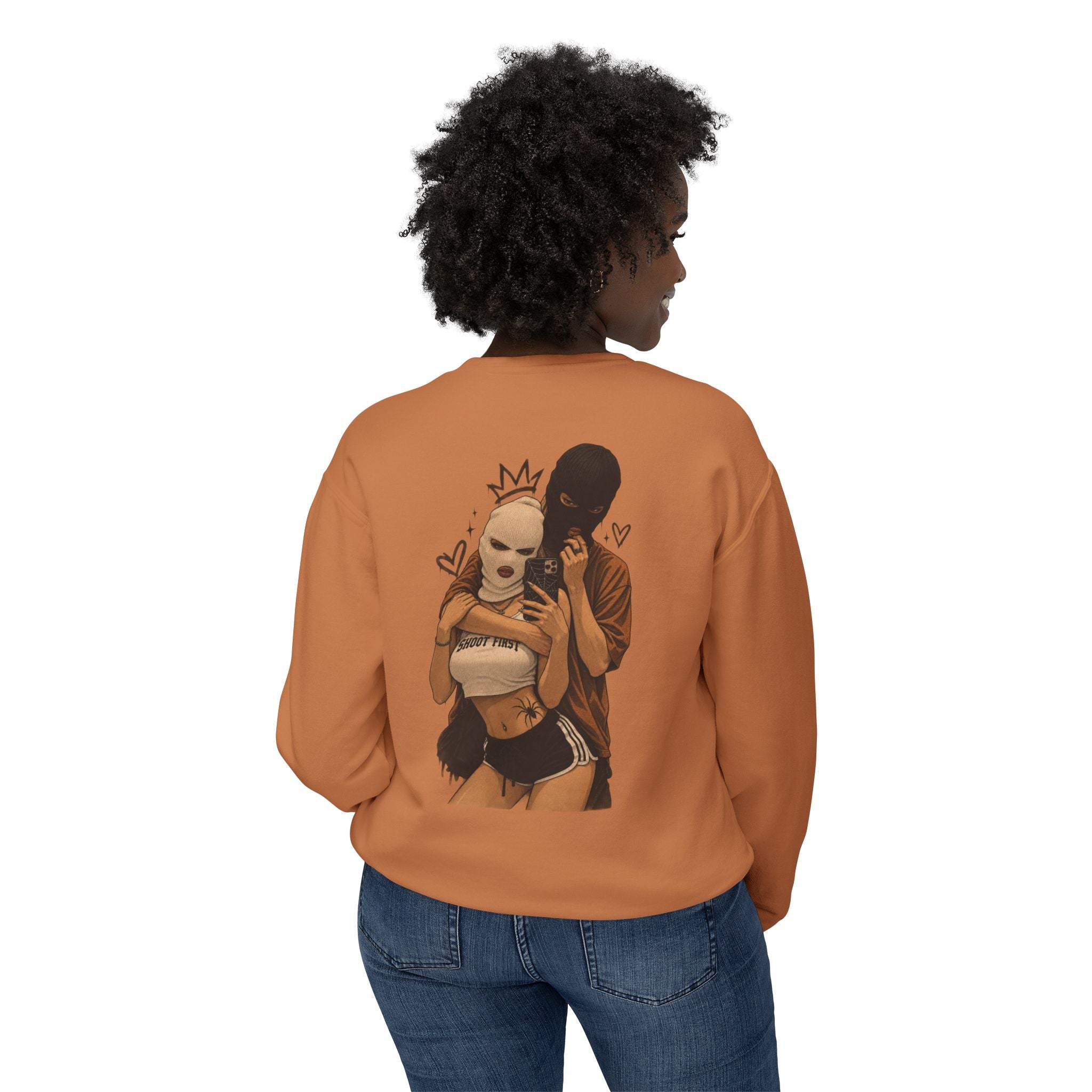 Couple Masked Lovers Crewneck Sweatshirt — Romantic Urban Graphic Pullover