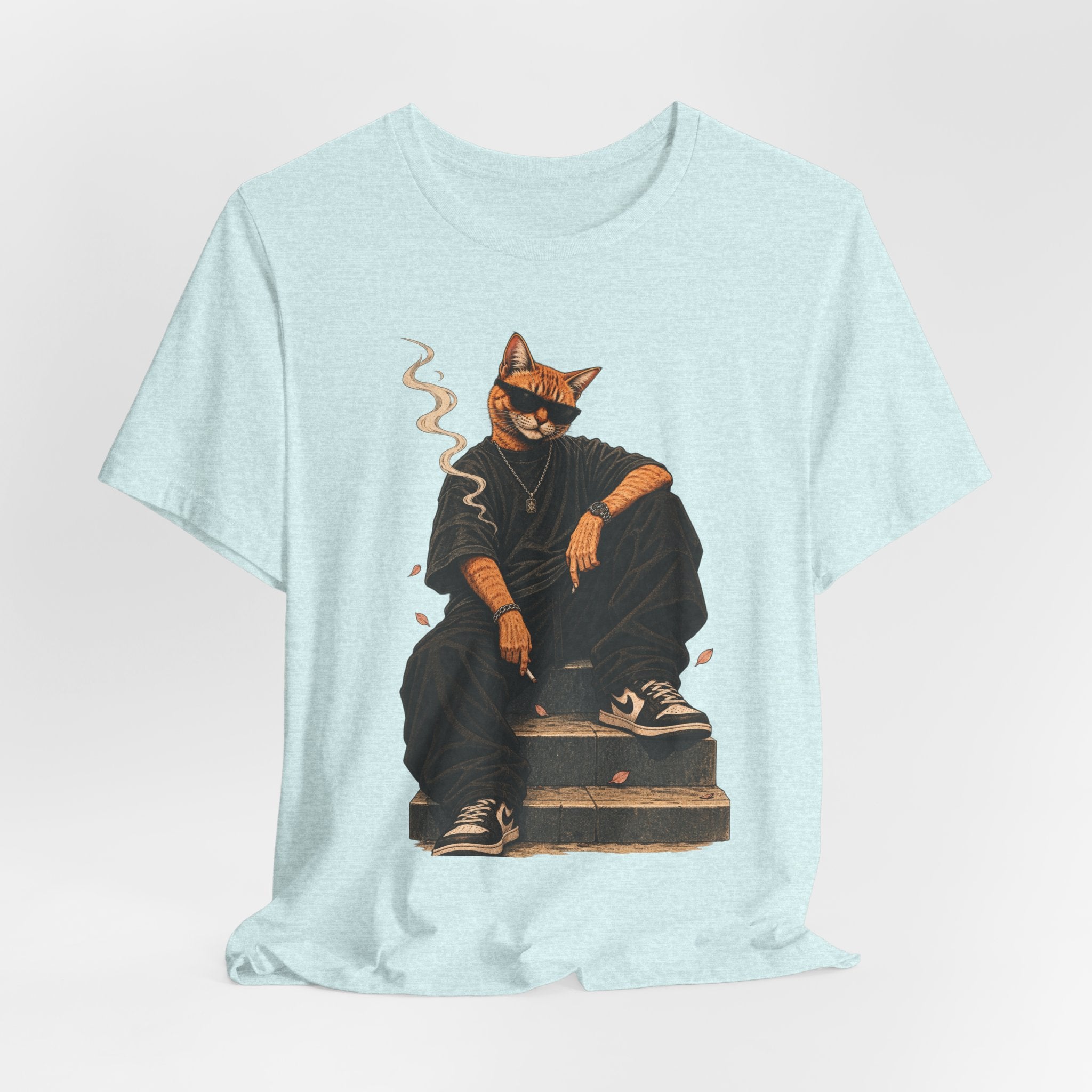Cat King Streetwear T-Shirt — Cool Cat Sitting with Sunglasses & Smoke