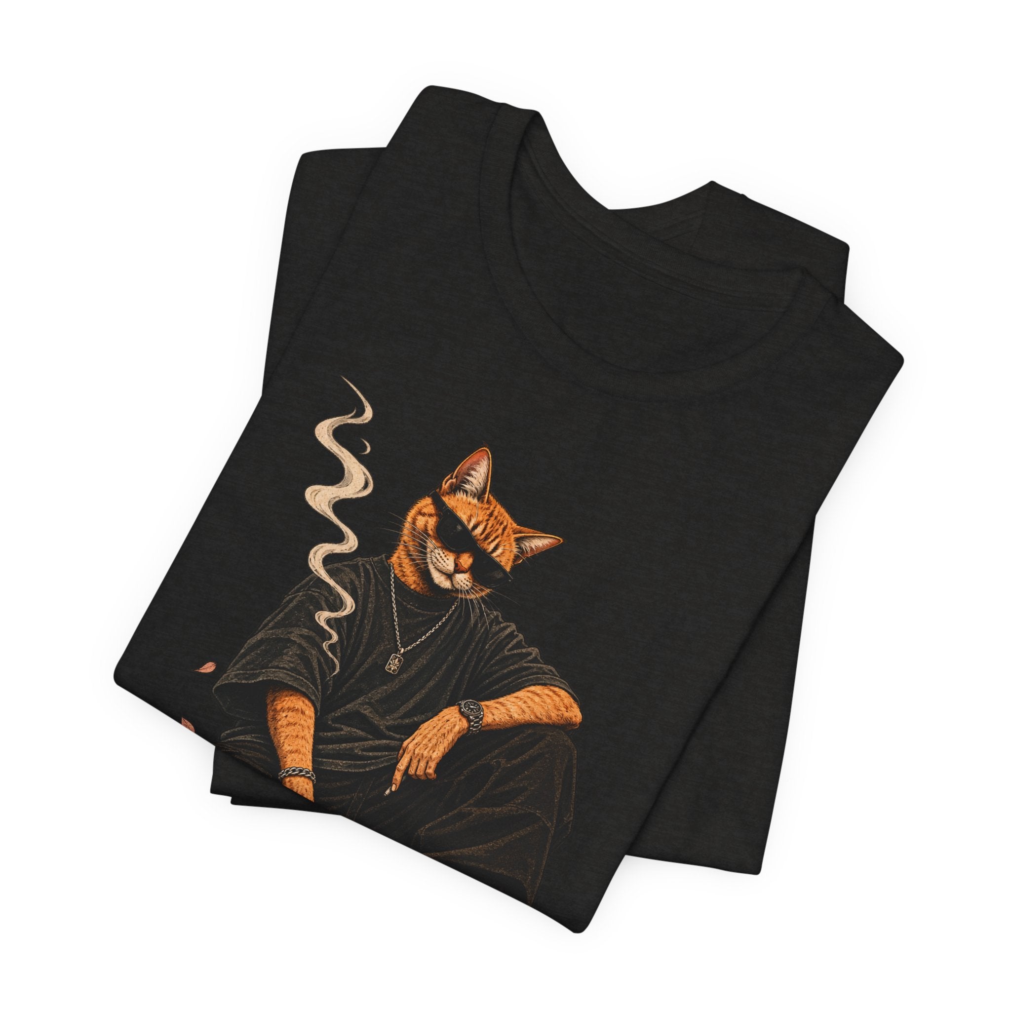 Cat King Streetwear T-Shirt — Cool Cat Sitting with Sunglasses & Smoke