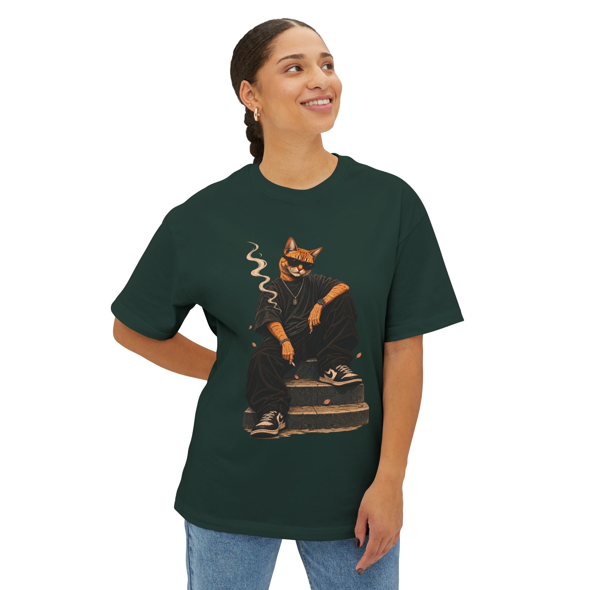 Cat Gangster Tee — Cool Cat Streetwear Oversized Boxy T‑Shirt
