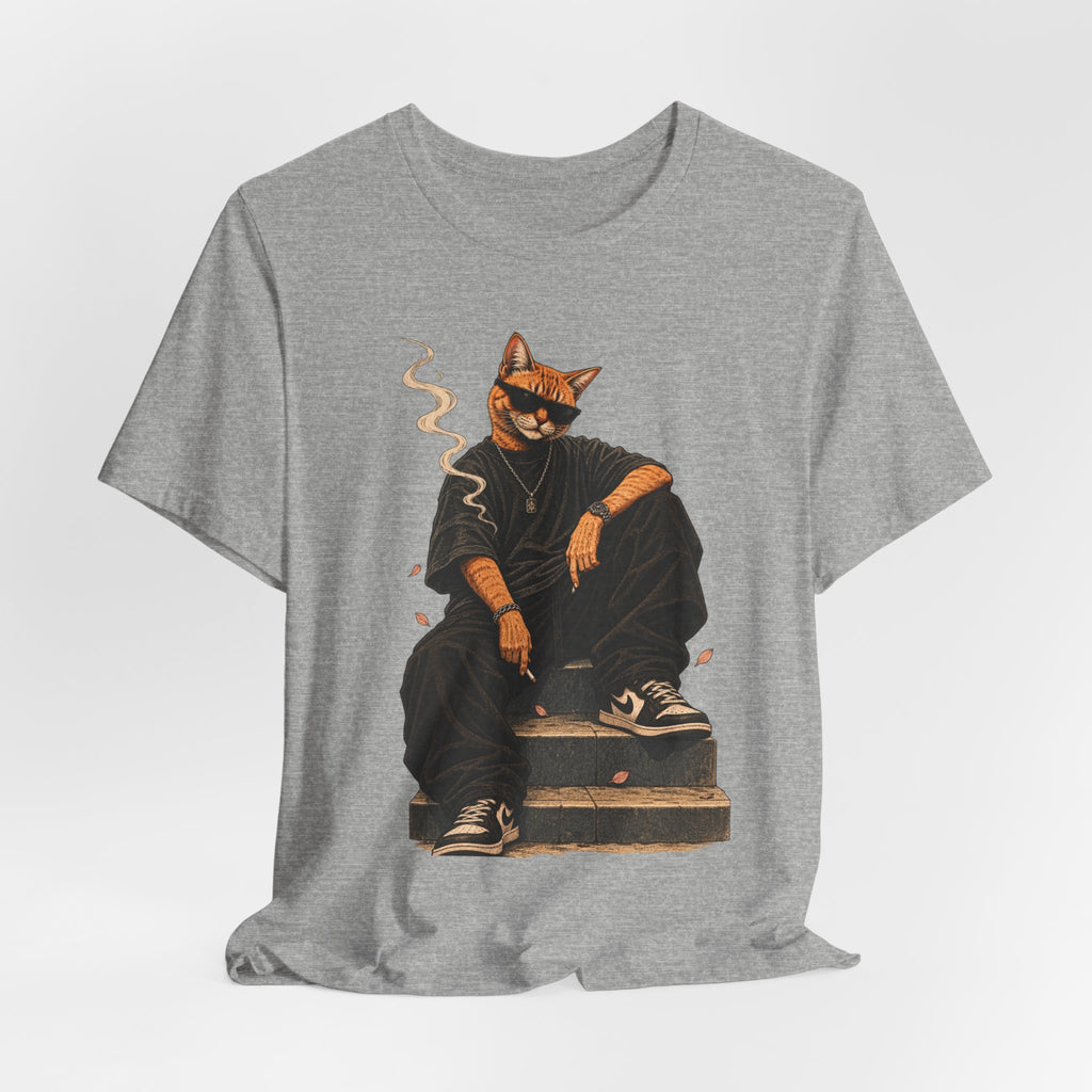 Cat King Streetwear T-Shirt — Cool Cat Sitting with Sunglasses & Smoke