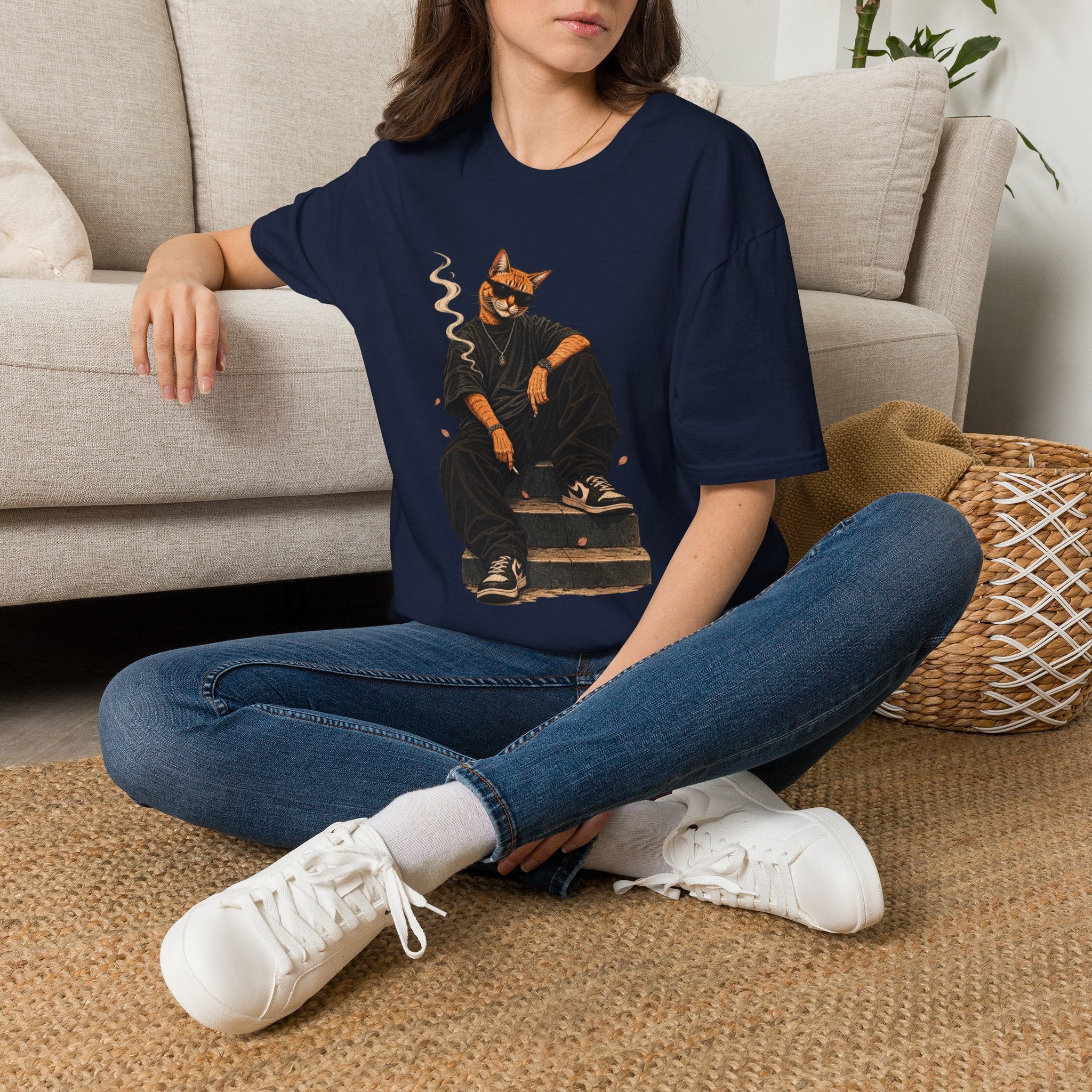 Cool Cat Skateboard T‑Shirt — Smoking Cat Graphic Tee for Skate Lovers