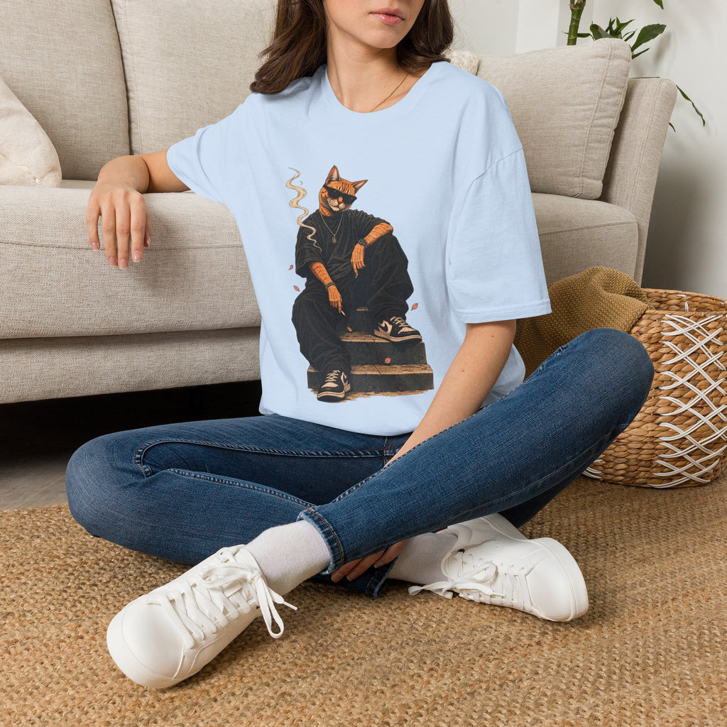 Cool Cat Skateboard T‑Shirt — Smoking Cat Graphic Tee for Skate Lovers