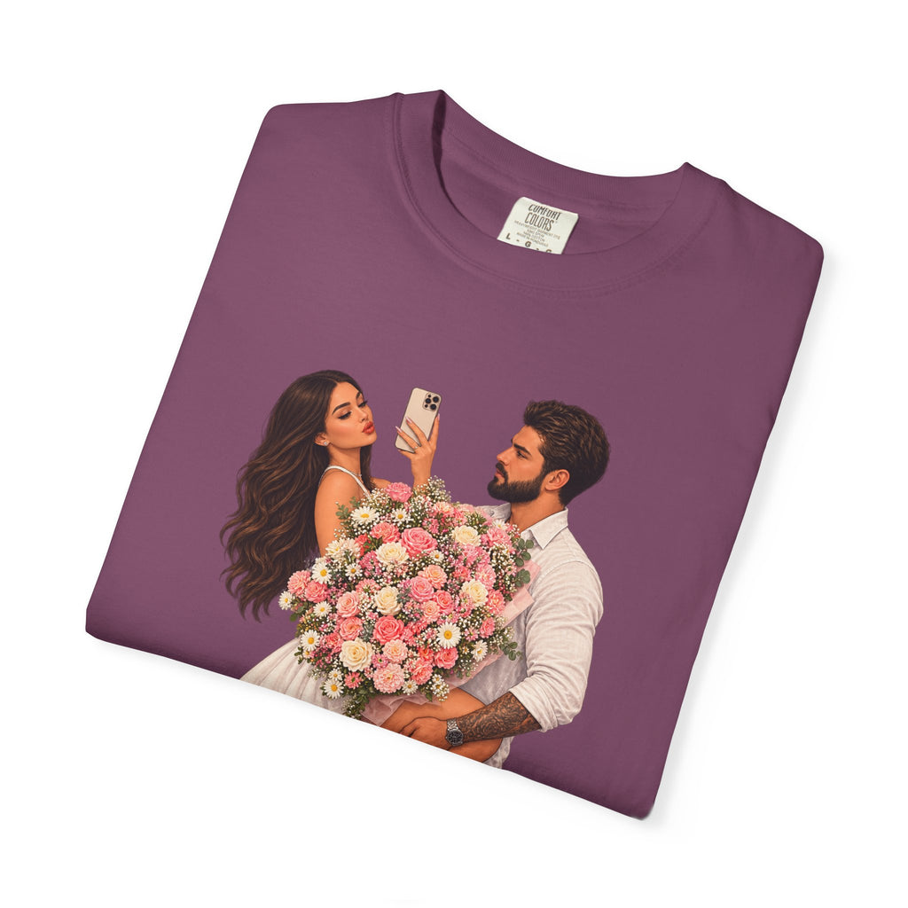 Couple Holding Bouquet Graphic T-Shirt — Romantic Date & Anniversary Tee