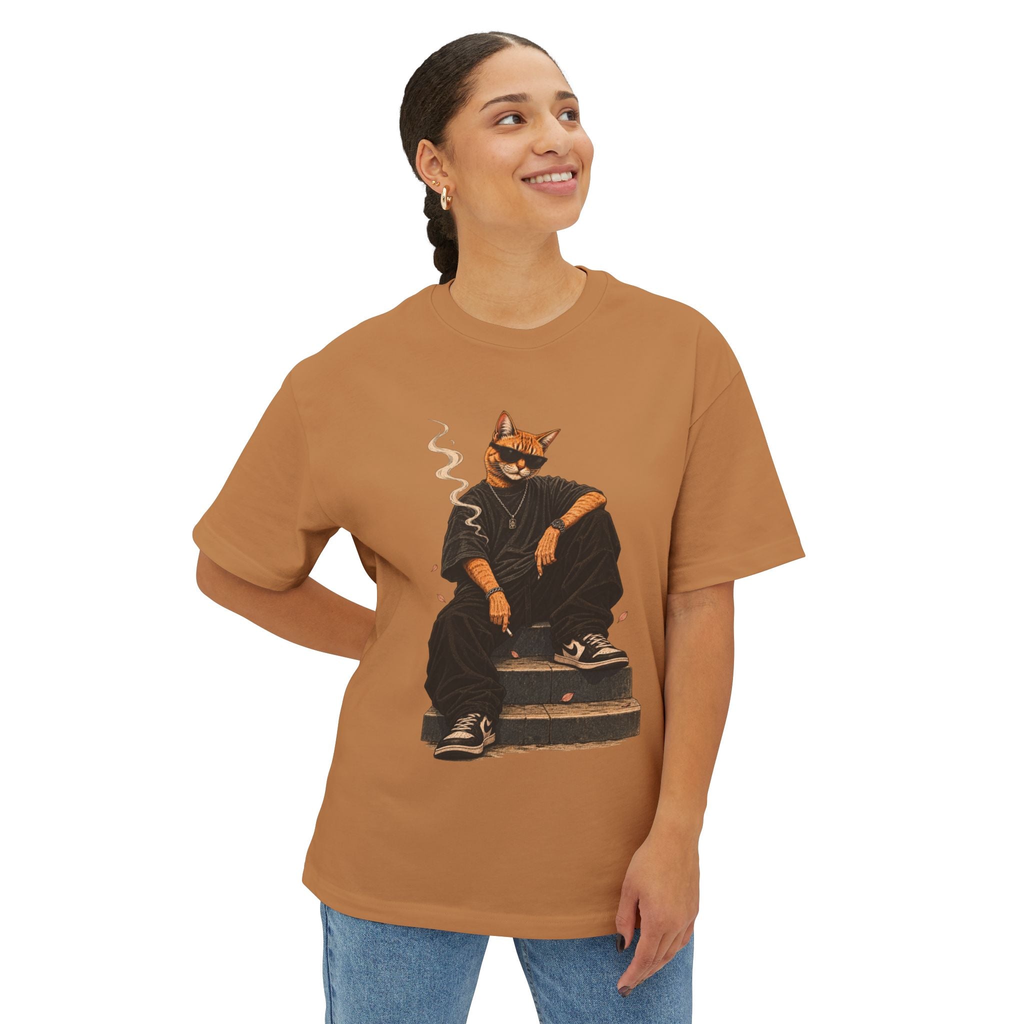 Cat Gangster Tee — Cool Cat Streetwear Oversized Boxy T‑Shirt