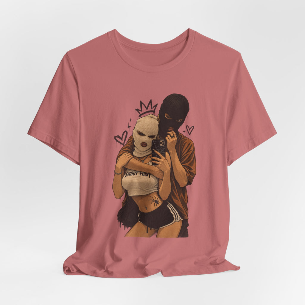 Masked Couple Graphic Tee — 'Trust' Streetwear T-Shirt