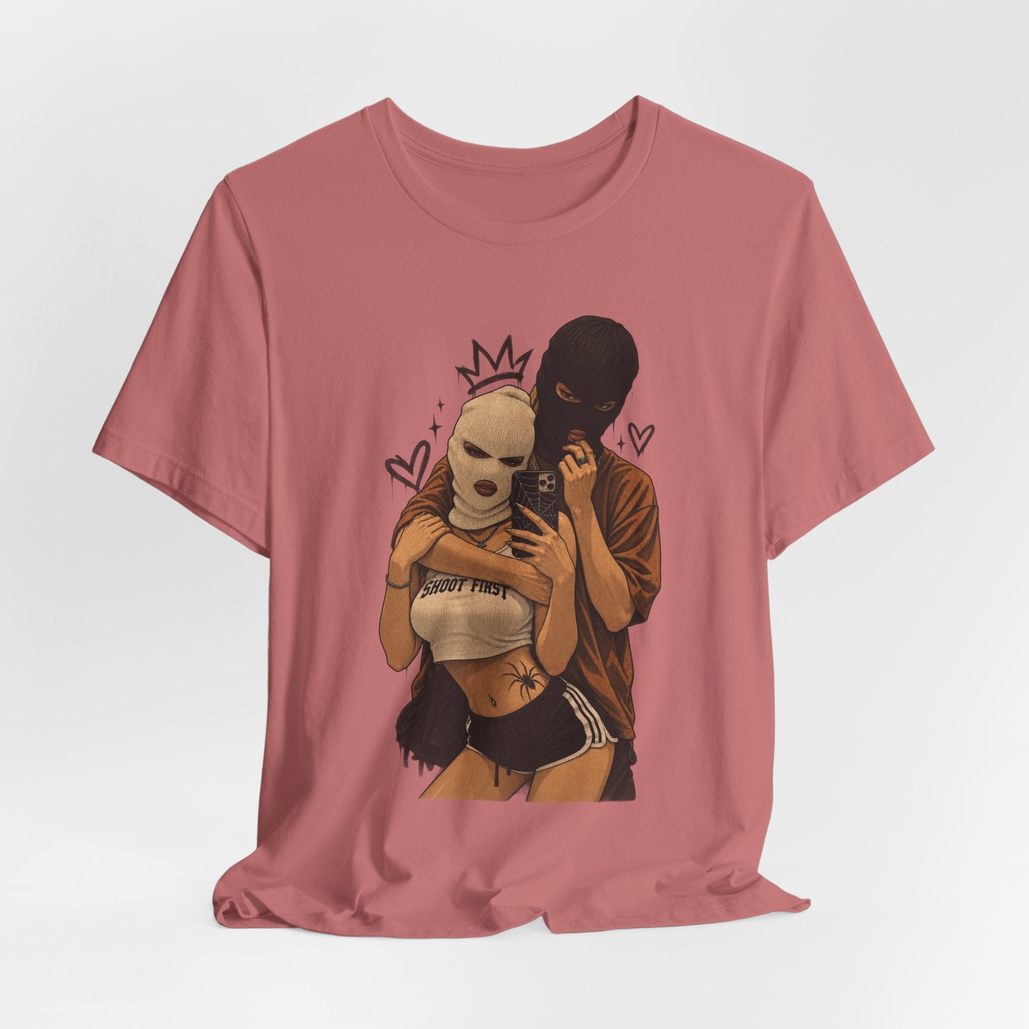 Masked Couple Graphic Tee — 'Trust' Streetwear T-Shirt