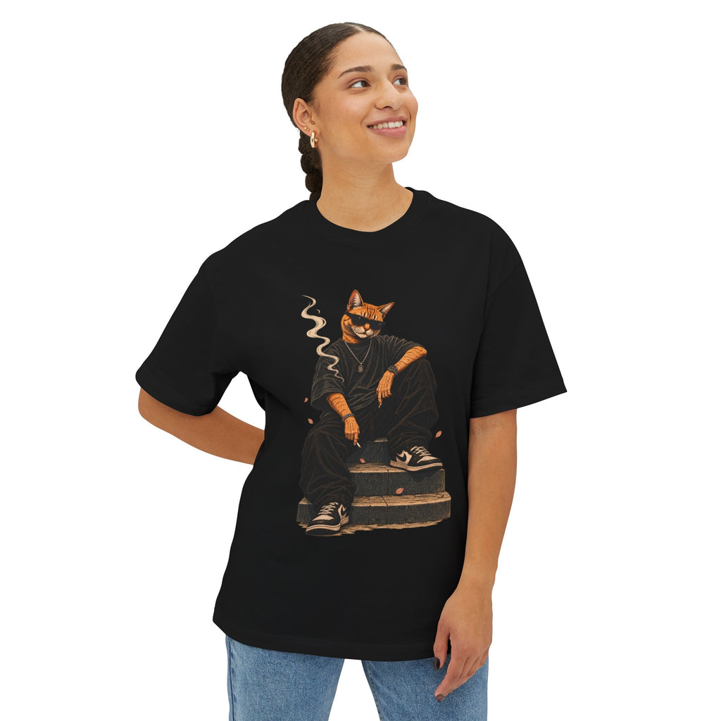 Cat Gangster Tee — Cool Cat Streetwear Oversized Boxy T‑Shirt