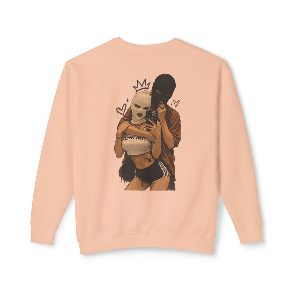 Couple Masked Lovers Crewneck Sweatshirt — Romantic Urban Graphic Pullover