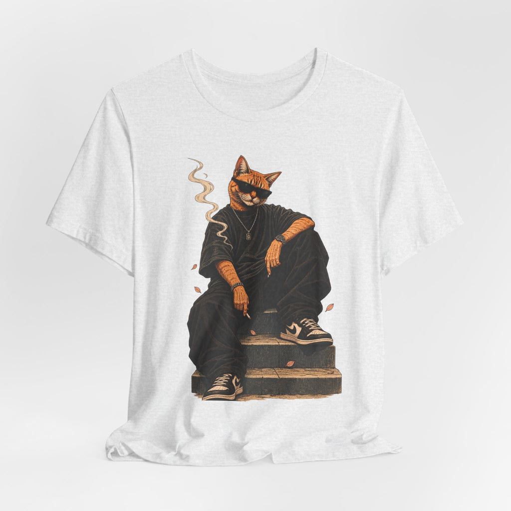 Cat King Streetwear T-Shirt — Cool Cat Sitting with Sunglasses & Smoke
