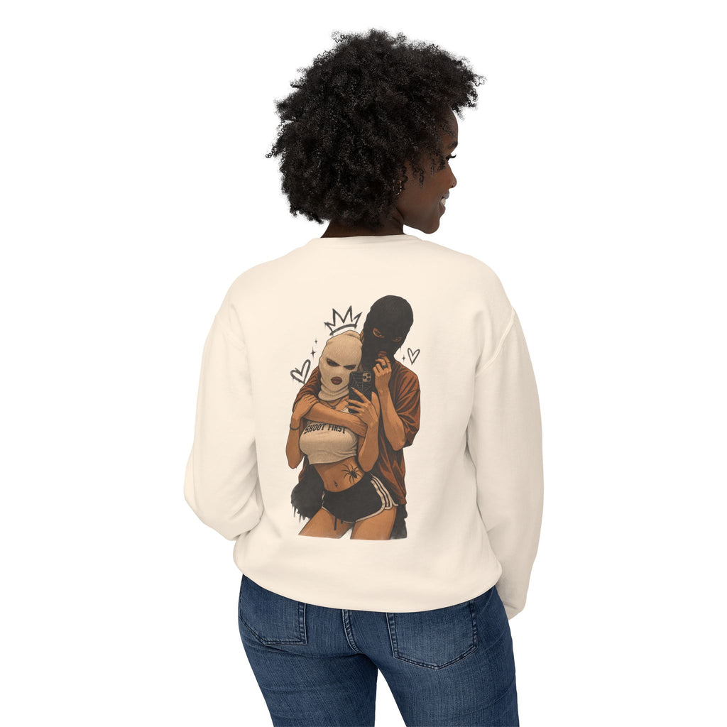 Couple Masked Lovers Crewneck Sweatshirt — Romantic Urban Graphic Pullover