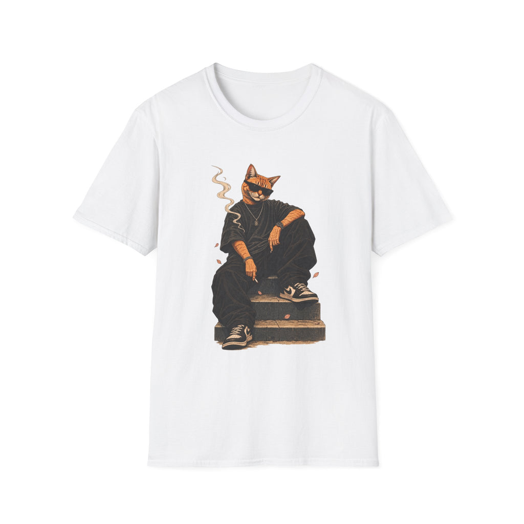 Cool Cat Skateboard T‑Shirt — Smoking Cat Graphic Tee for Skate Lovers
