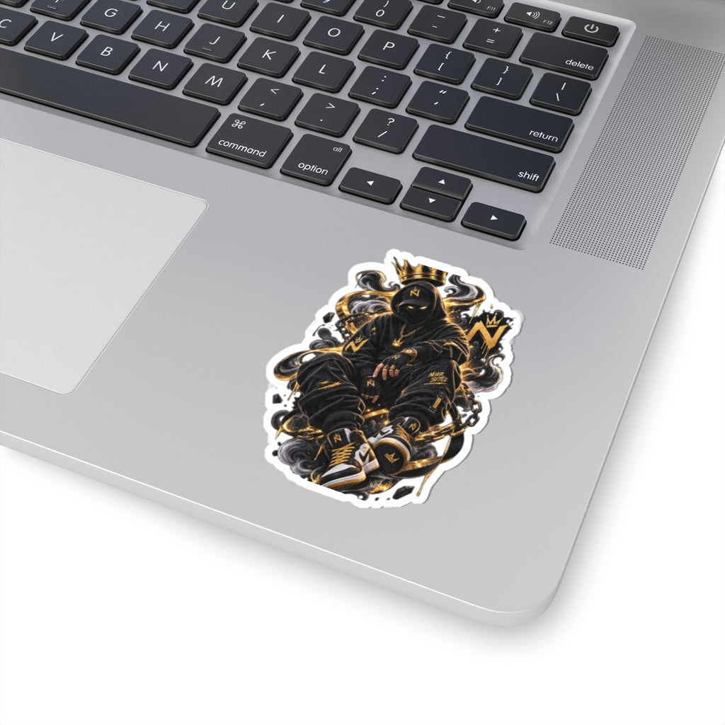 Urban King Sticker — Black & Gold Hooded Figure Kiss-Cut Sticker (Laptop Vinyl)