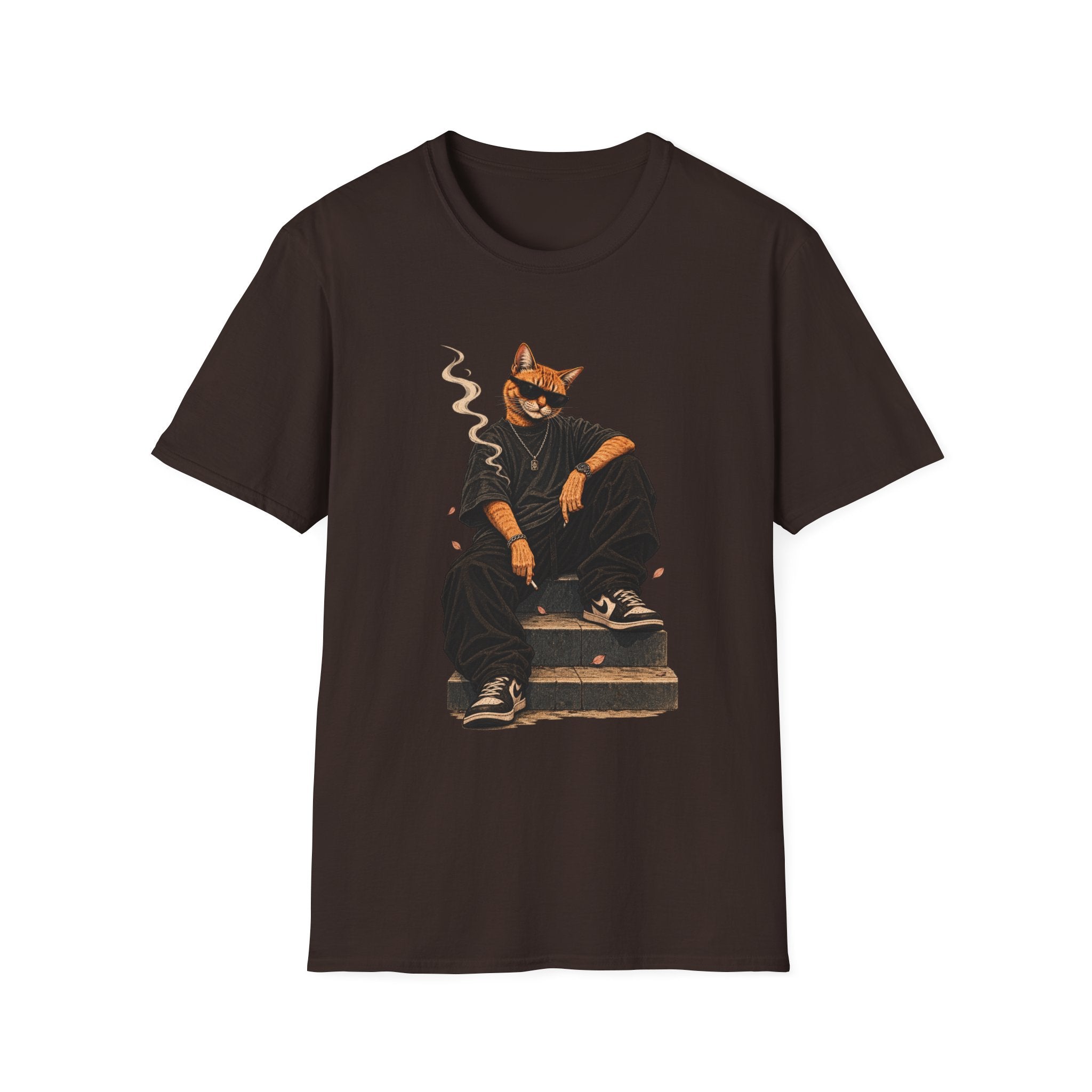 Cool Cat Skateboard T‑Shirt — Smoking Cat Graphic Tee for Skate Lovers