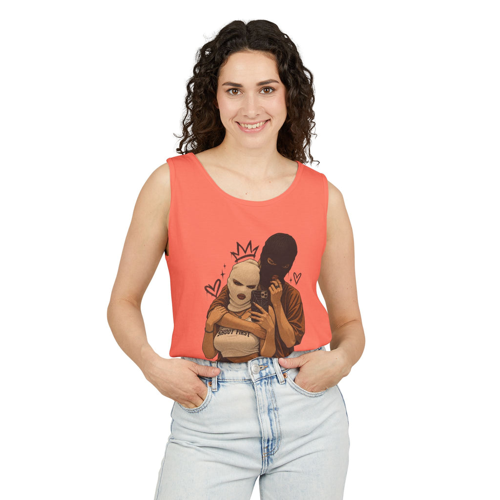 Masked Couple Graphic Tank Top — Edgy Streetwear Summer Tank