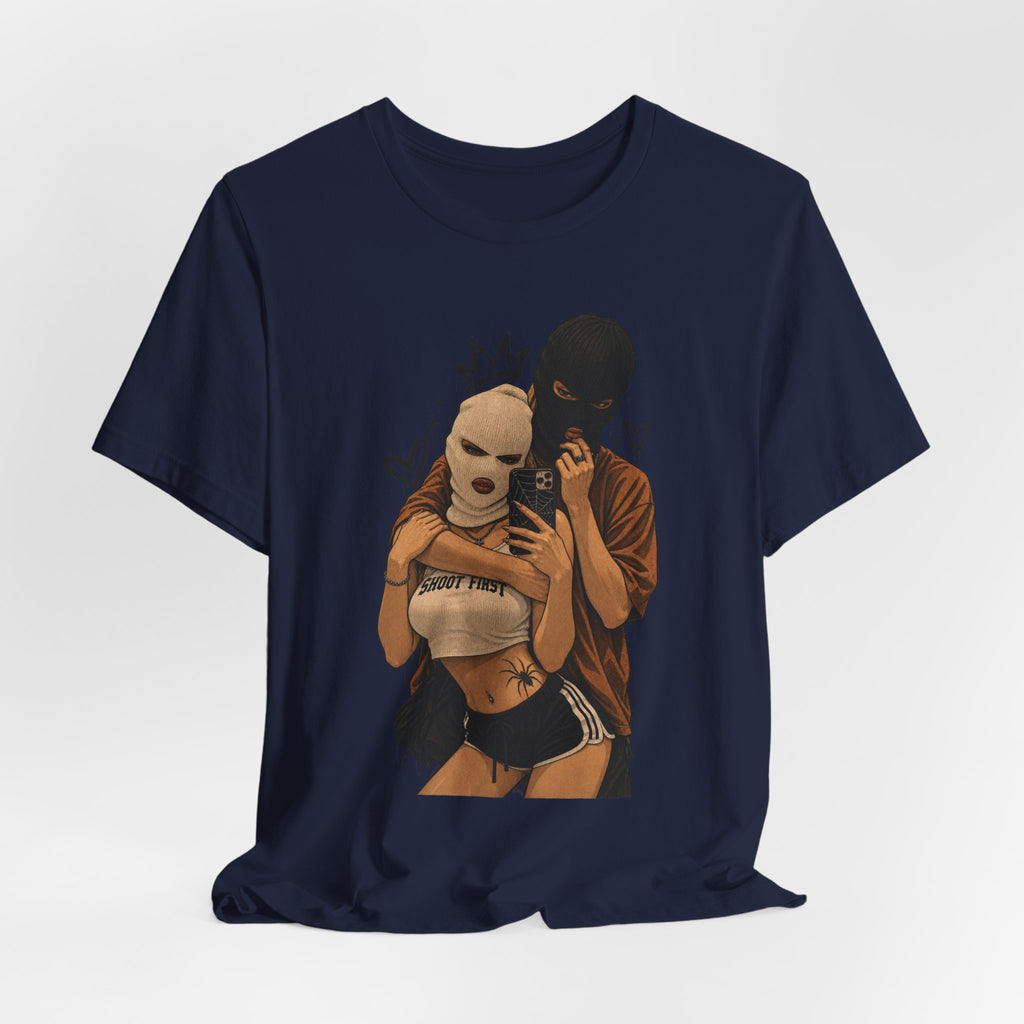 Masked Couple Graphic Tee — 'Trust' Streetwear T-Shirt