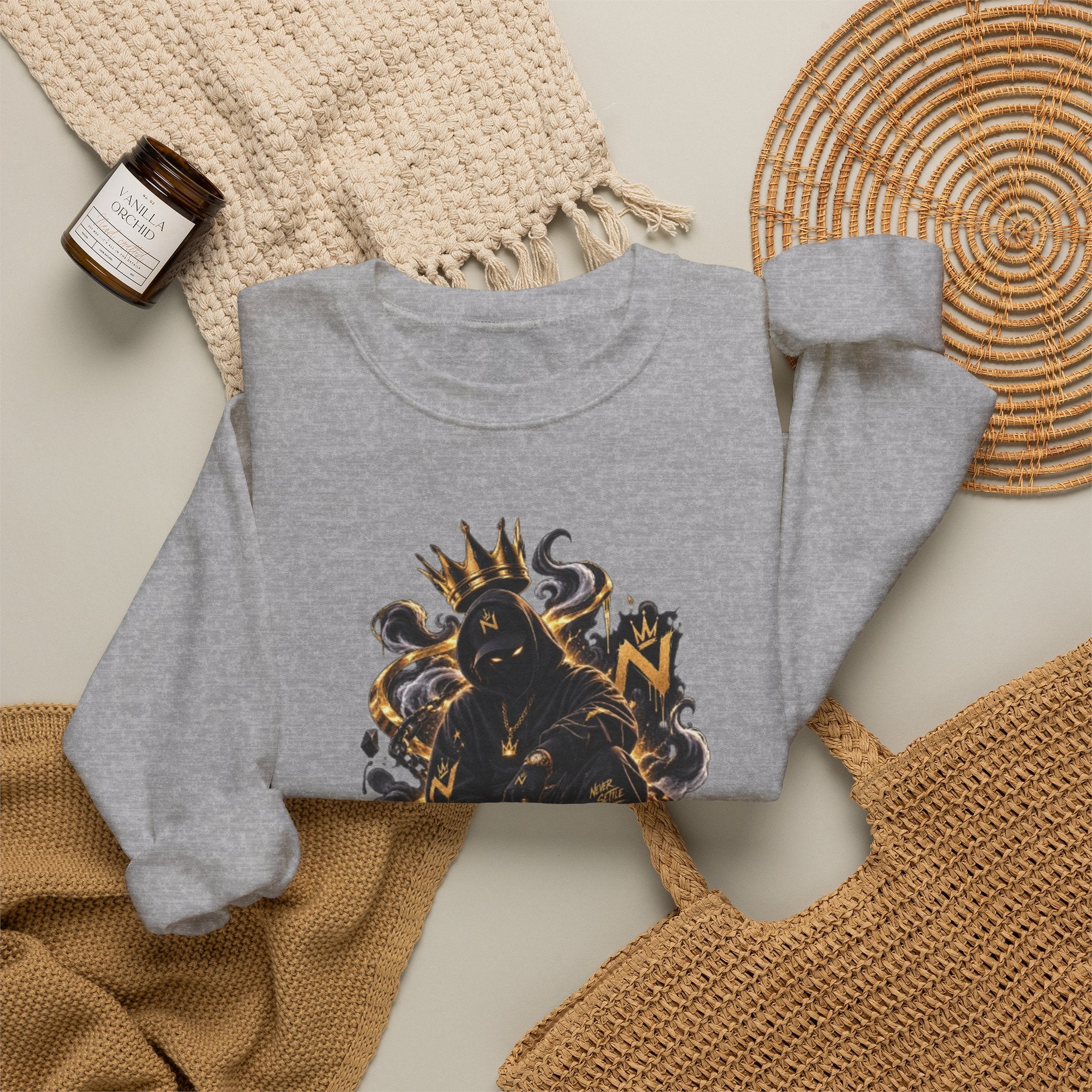 Crewneck Sweatshirt — Majestic Black Panther King Illustration