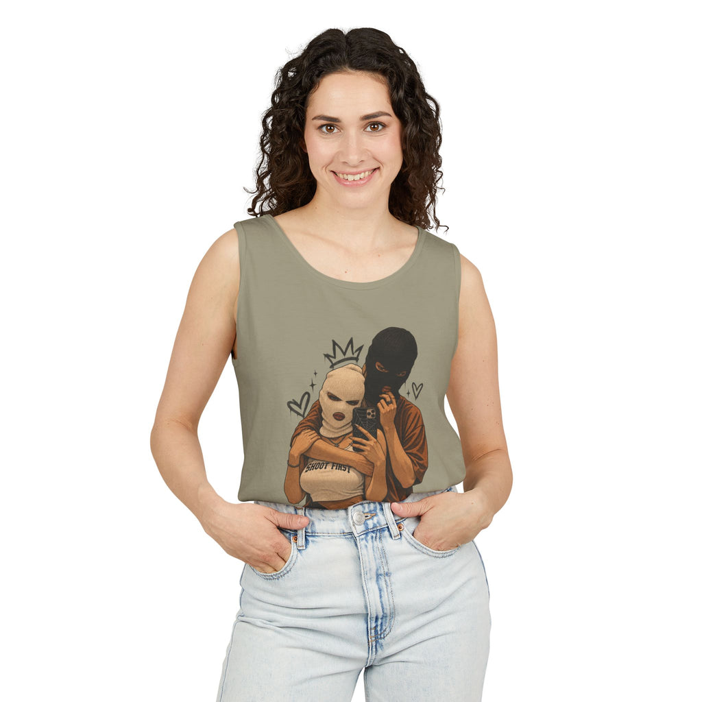 Masked Couple Graphic Tank Top — Edgy Streetwear Summer Tank