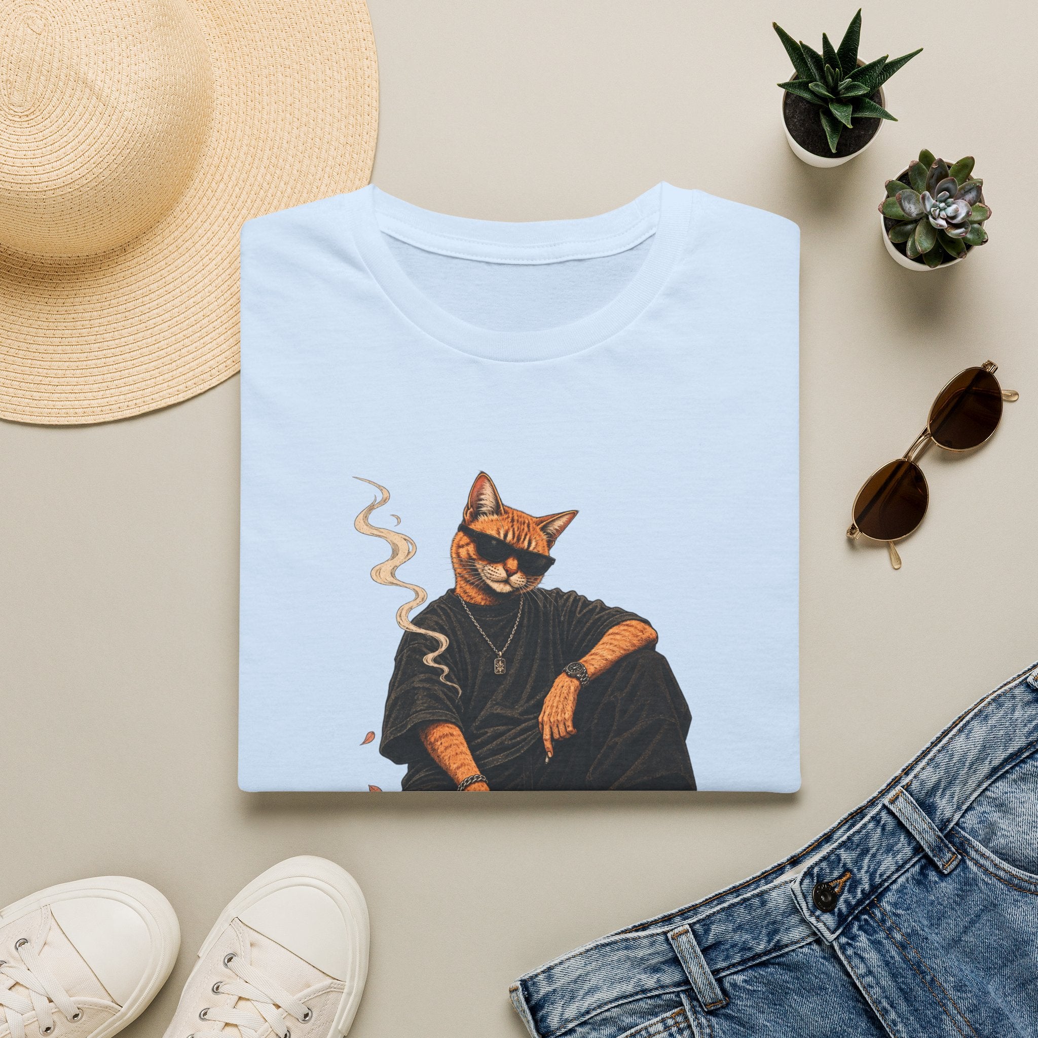 Cool Cat Skateboard T‑Shirt — Smoking Cat Graphic Tee for Skate Lovers