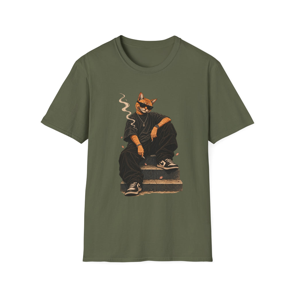 Cool Cat Skateboard T‑Shirt — Smoking Cat Graphic Tee for Skate Lovers