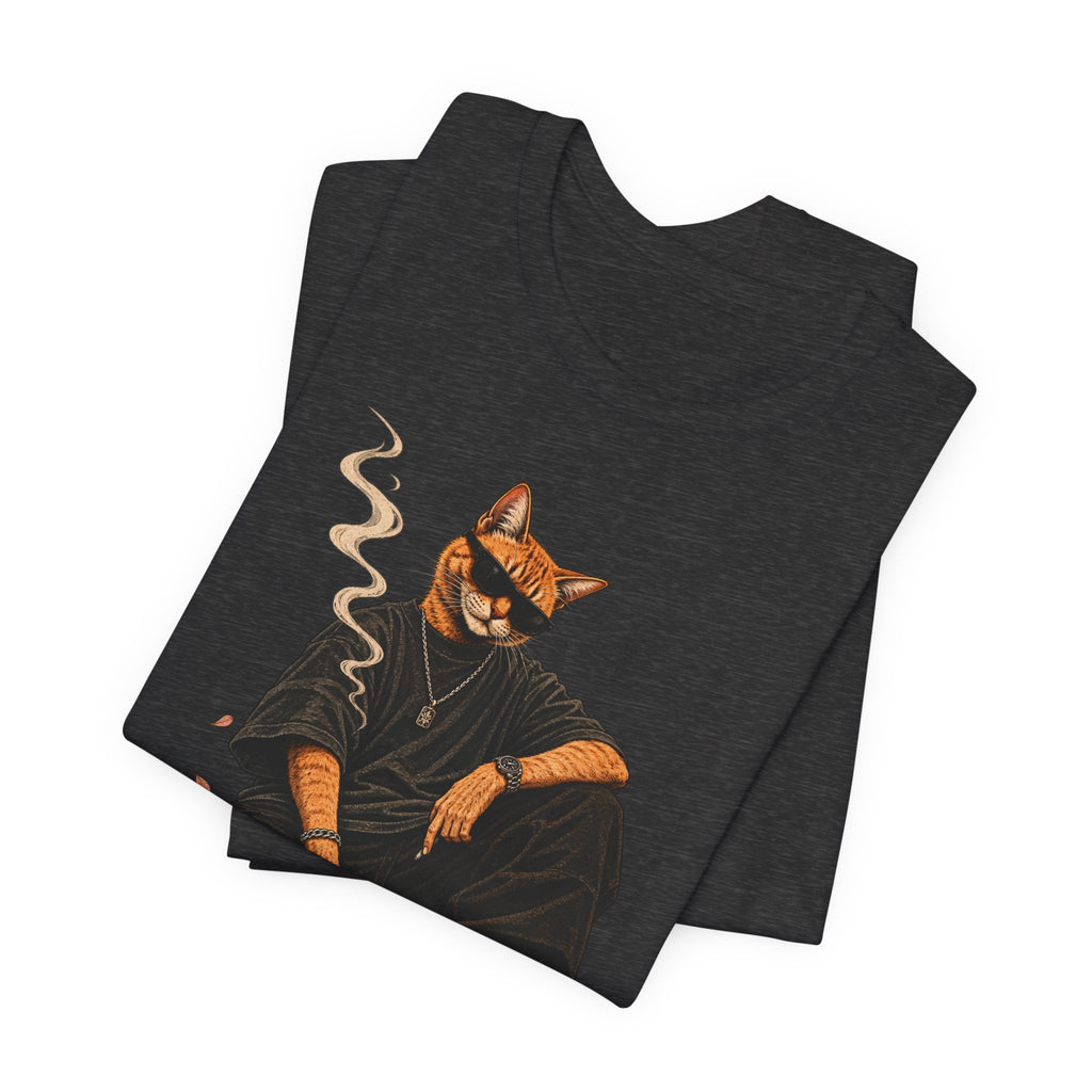 Cat King Streetwear T-Shirt — Cool Cat Sitting with Sunglasses & Smoke