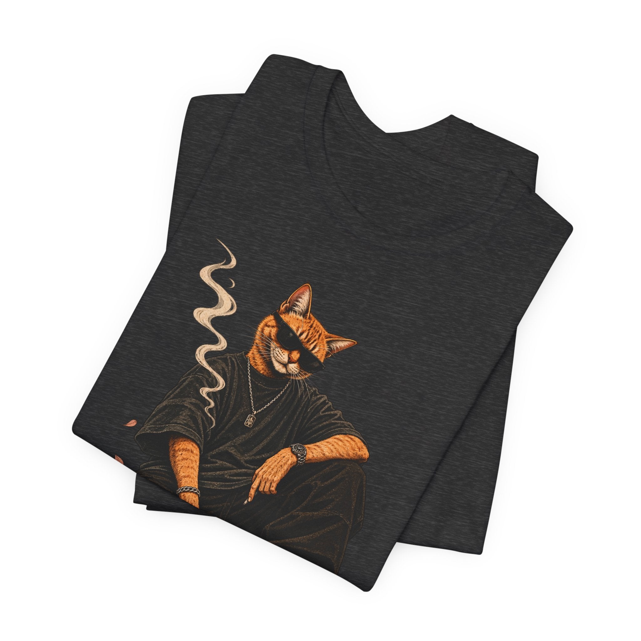 Cat King Streetwear T-Shirt — Cool Cat Sitting with Sunglasses & Smoke