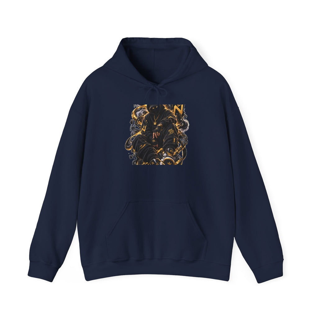 Abstract Gold & Black Swirl Hoodie — Modern Art Graphic Hoodie