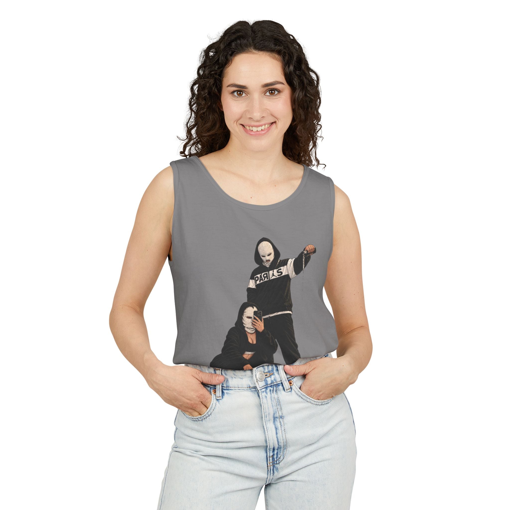 Street Style Tank Top — Graphic Masked Duo Illustration
