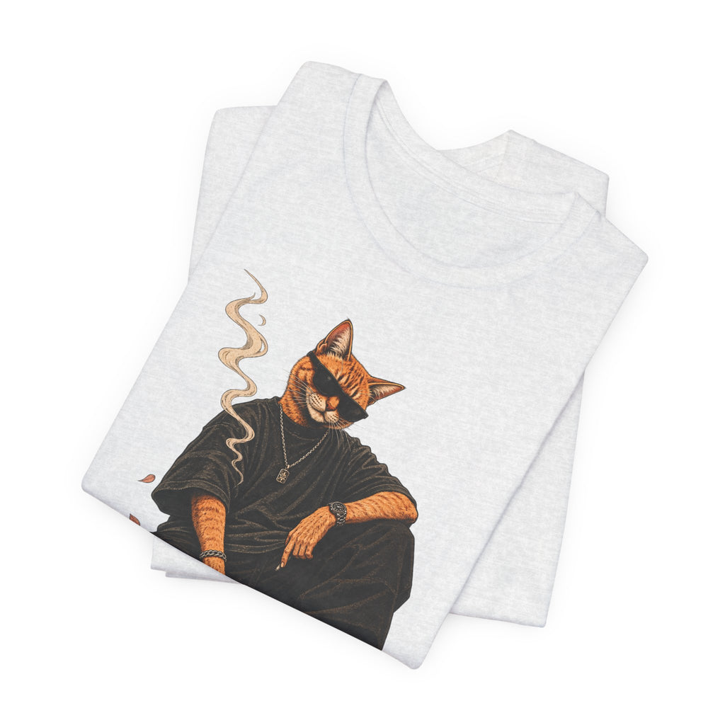 Cat King Streetwear T-Shirt — Cool Cat Sitting with Sunglasses & Smoke