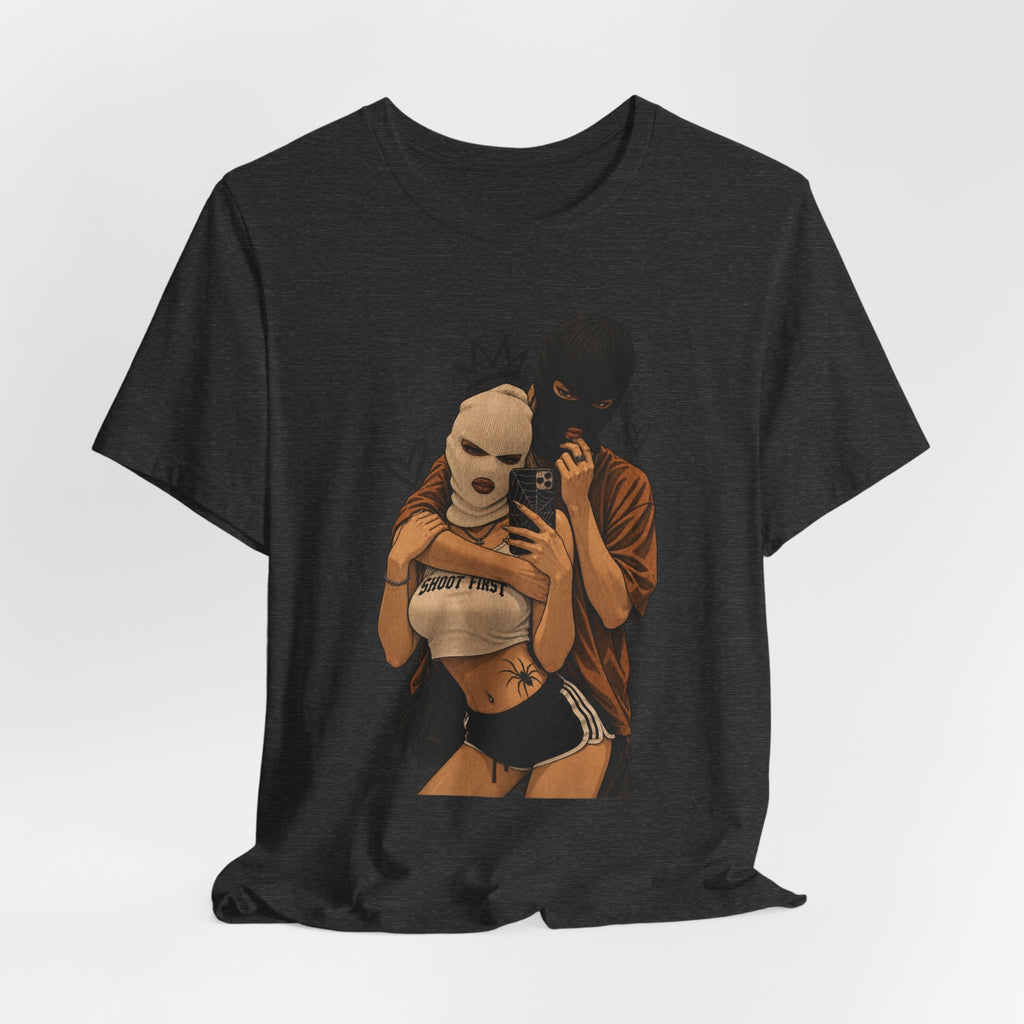 Masked Couple Graphic Tee — 'Trust' Streetwear T-Shirt