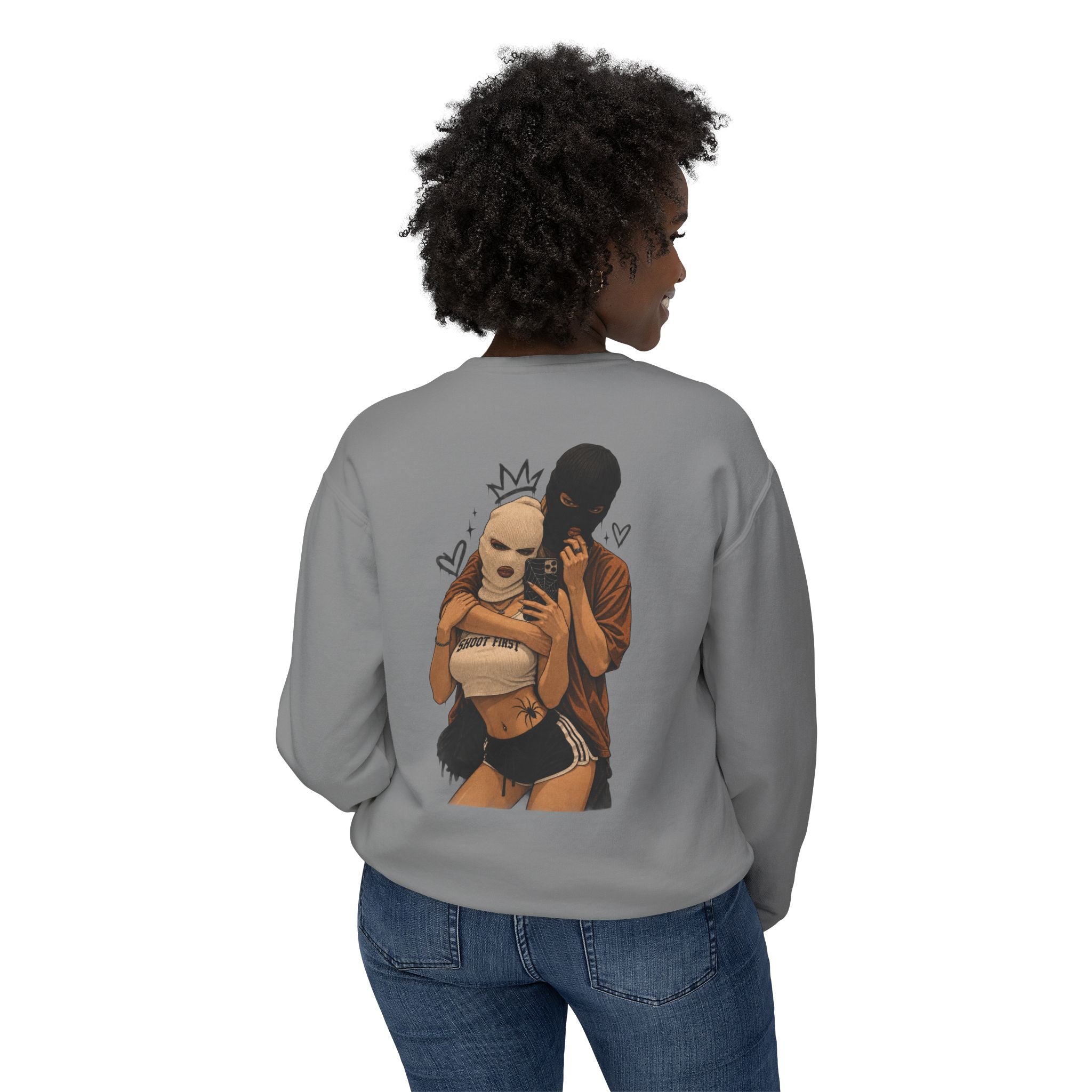 Couple Masked Lovers Crewneck Sweatshirt — Romantic Urban Graphic Pullover