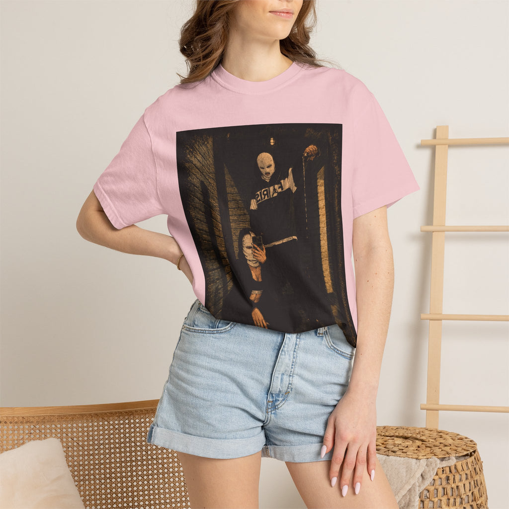 Horror Movie Scene Graphic T-Shirt — Vintage Masked Killer Photo Tee