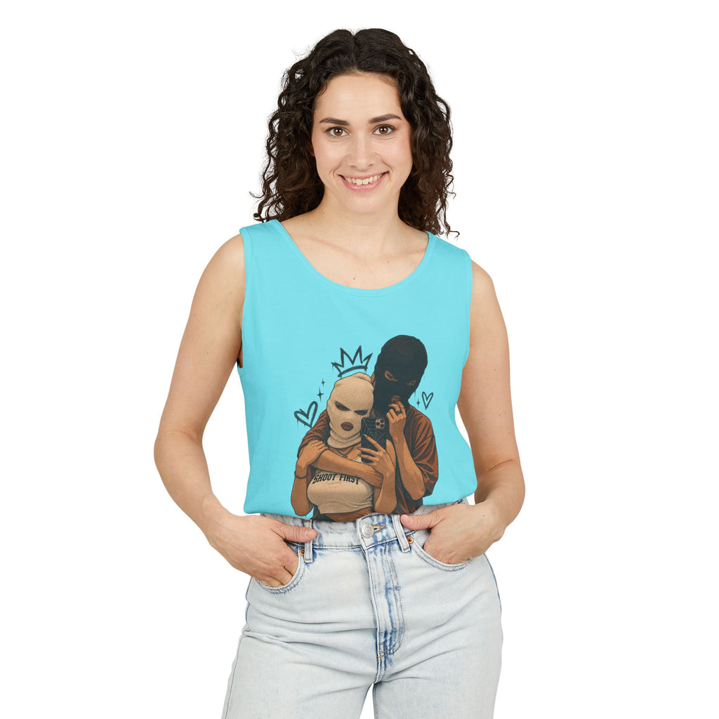 Masked Couple Graphic Tank Top — Edgy Streetwear Summer Tank