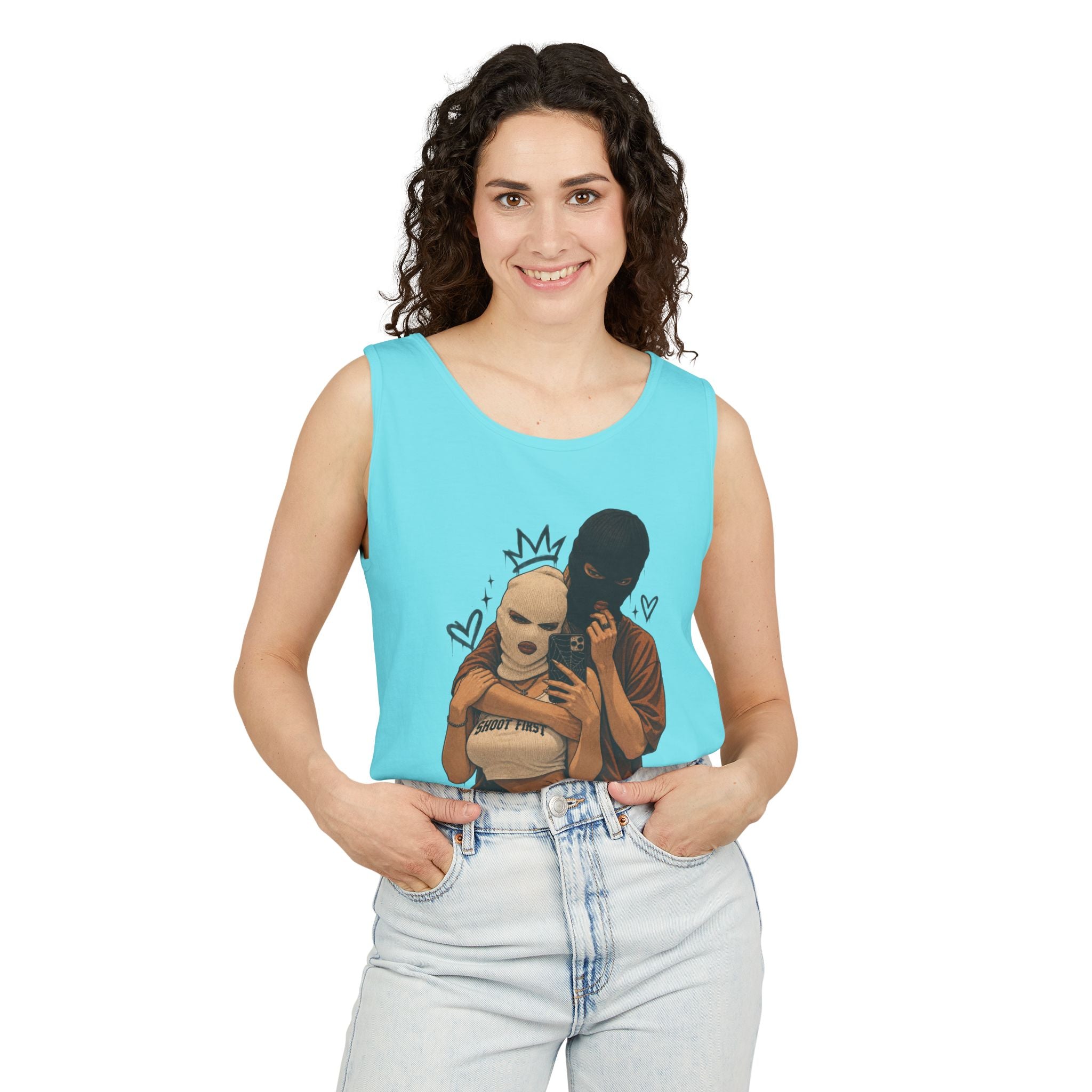 Masked Couple Graphic Tank Top — Edgy Streetwear Summer Tank