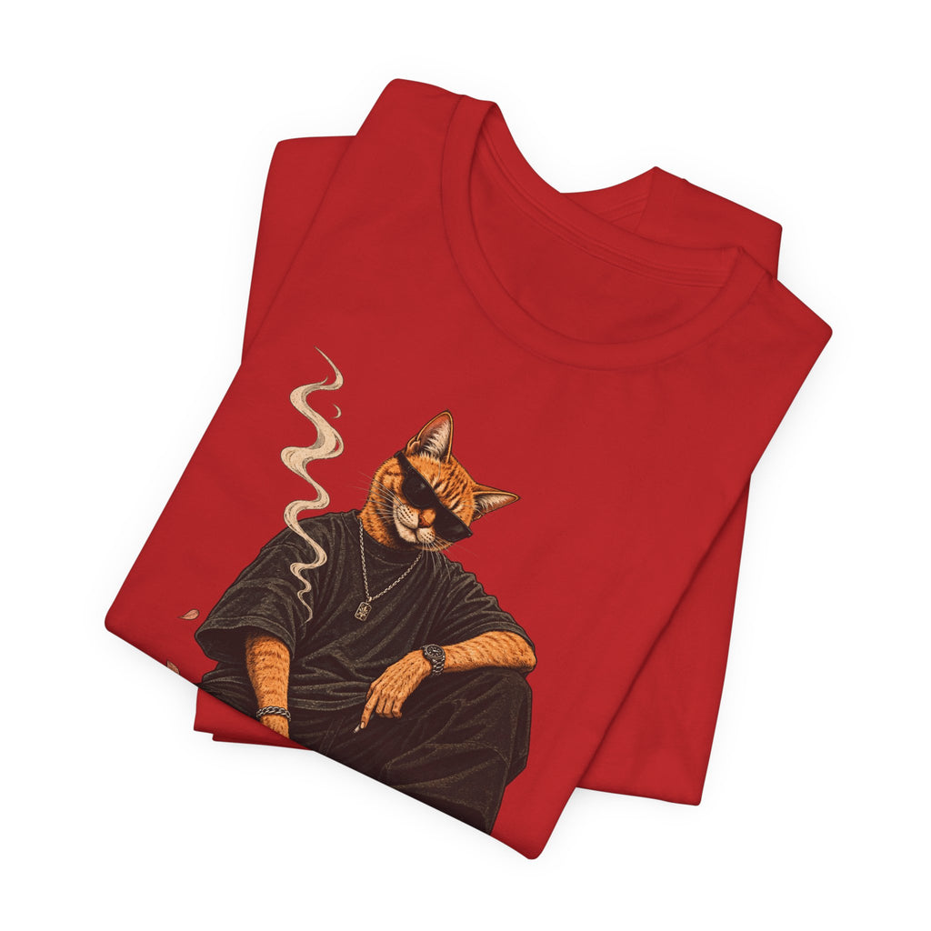 Cat King Streetwear T-Shirt — Cool Cat Sitting with Sunglasses & Smoke