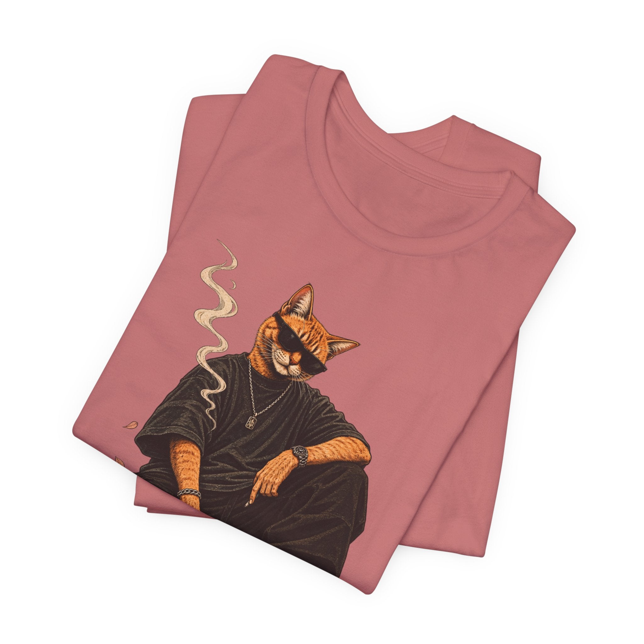 Cat King Streetwear T-Shirt — Cool Cat Sitting with Sunglasses & Smoke