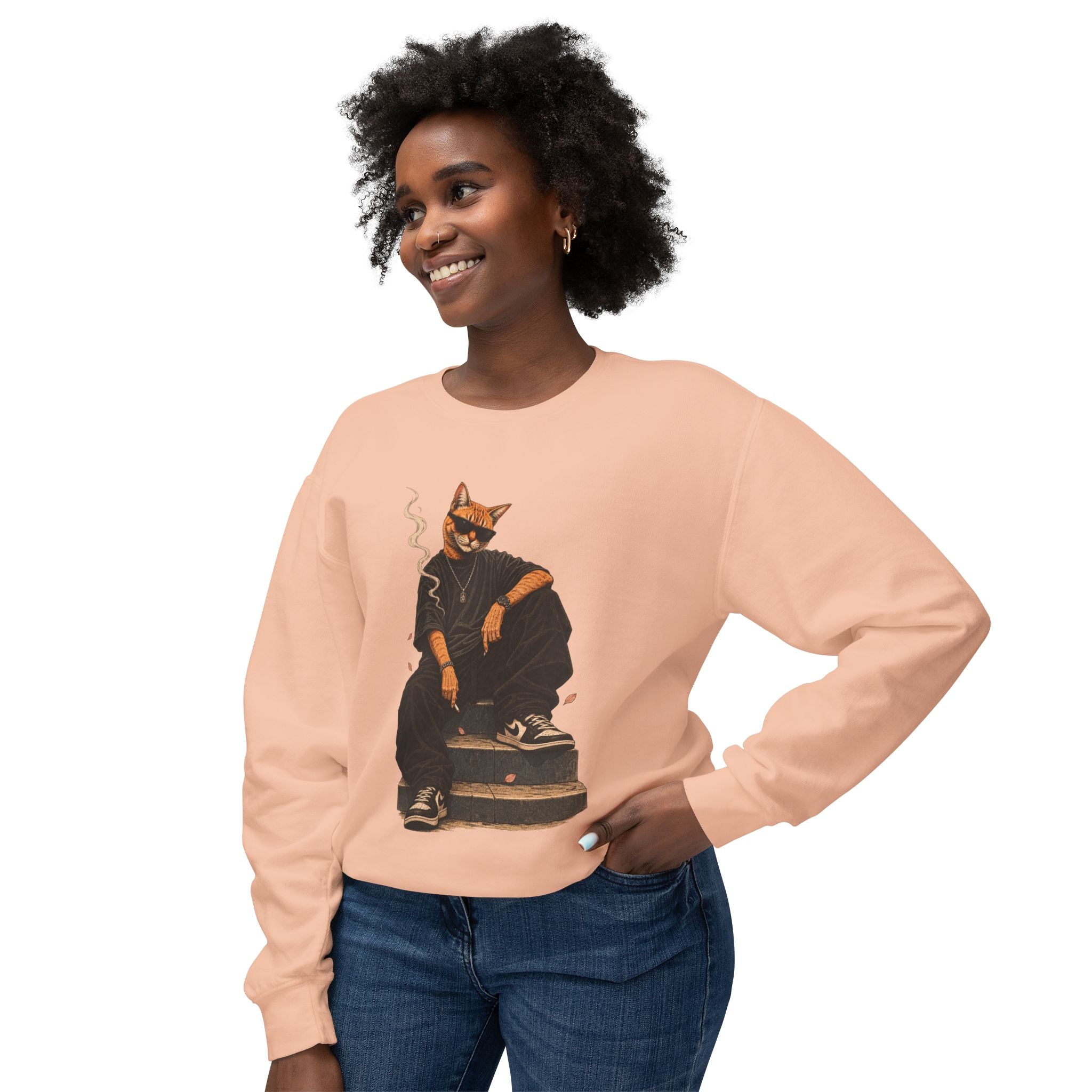 Cool Cat Crewneck Sweatshirt — Streetwear Cat Graphic