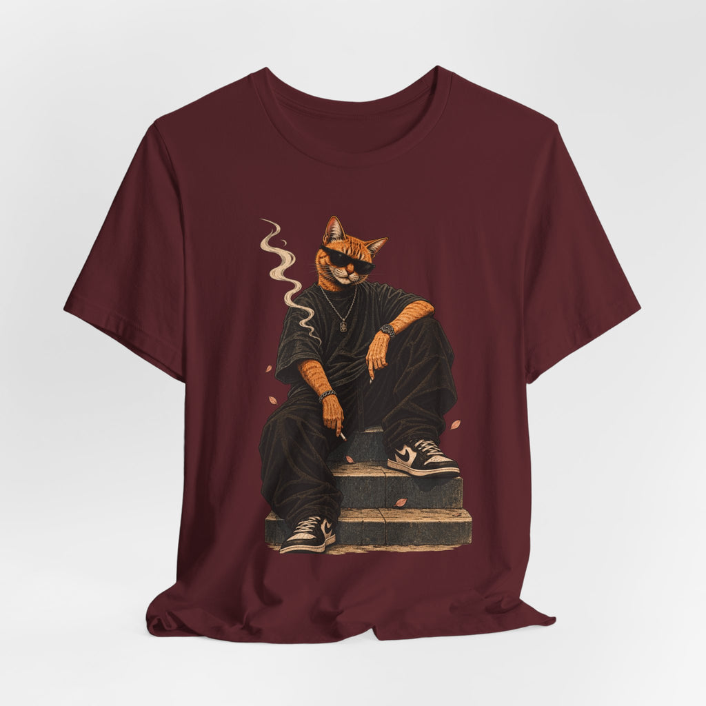 Cat King Streetwear T-Shirt — Cool Cat Sitting with Sunglasses & Smoke