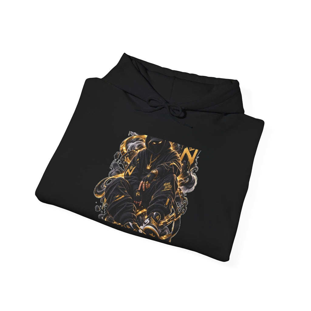 Abstract Gold & Black Swirl Hoodie — Modern Art Graphic Hoodie