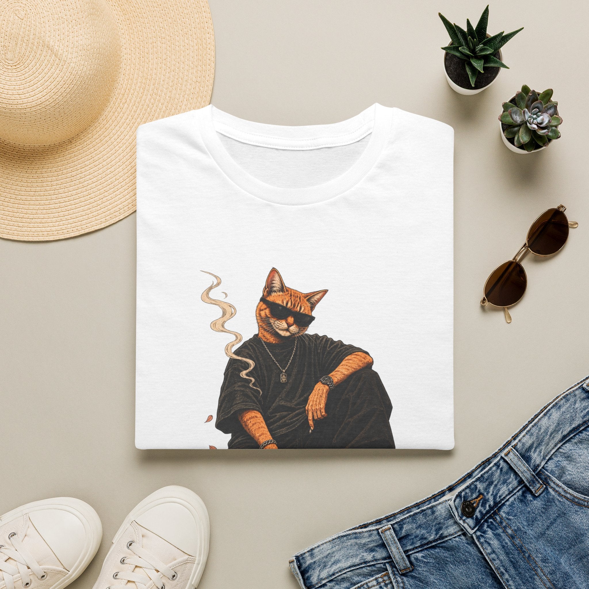 Cool Cat Skateboard T‑Shirt — Smoking Cat Graphic Tee for Skate Lovers