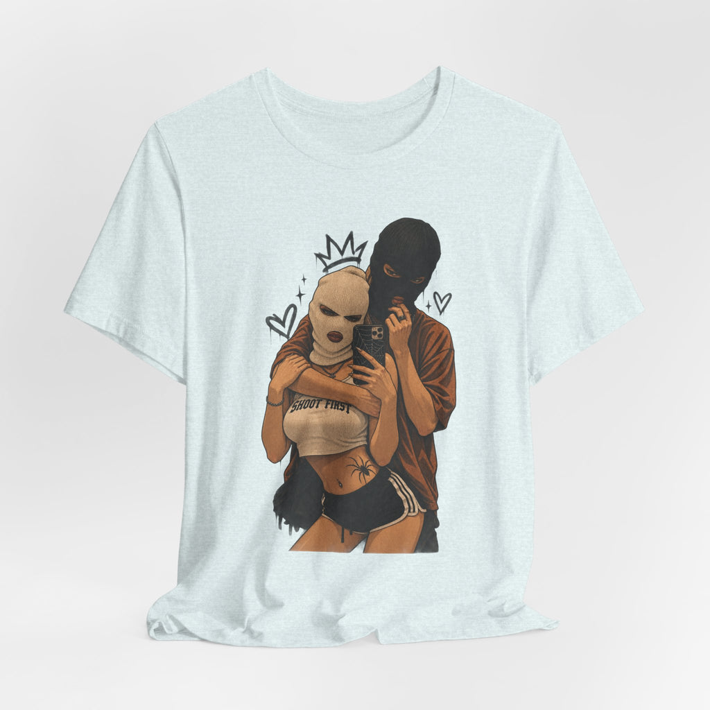Masked Couple Graphic Tee — 'Trust' Streetwear T-Shirt
