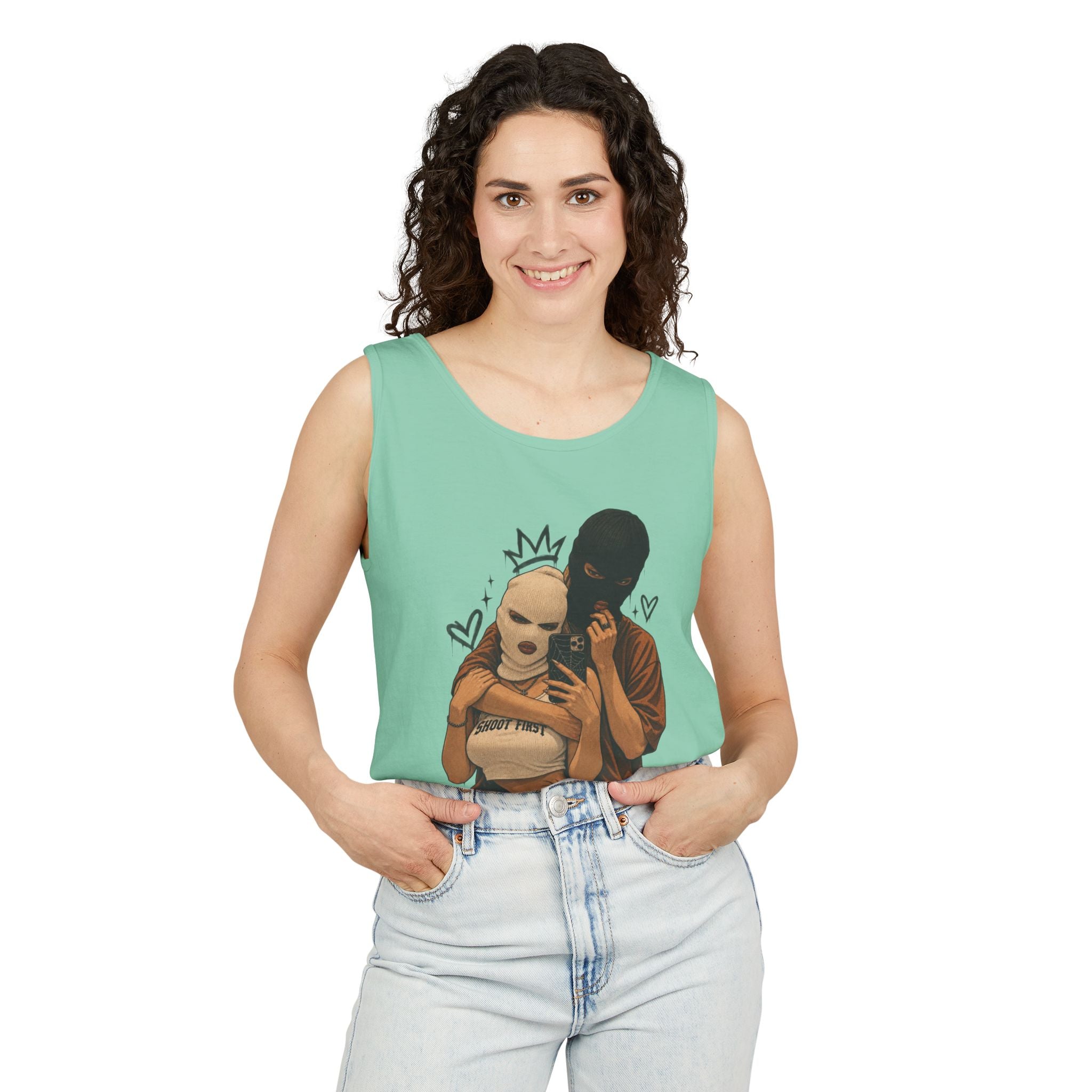 Masked Couple Graphic Tank Top — Edgy Streetwear Summer Tank
