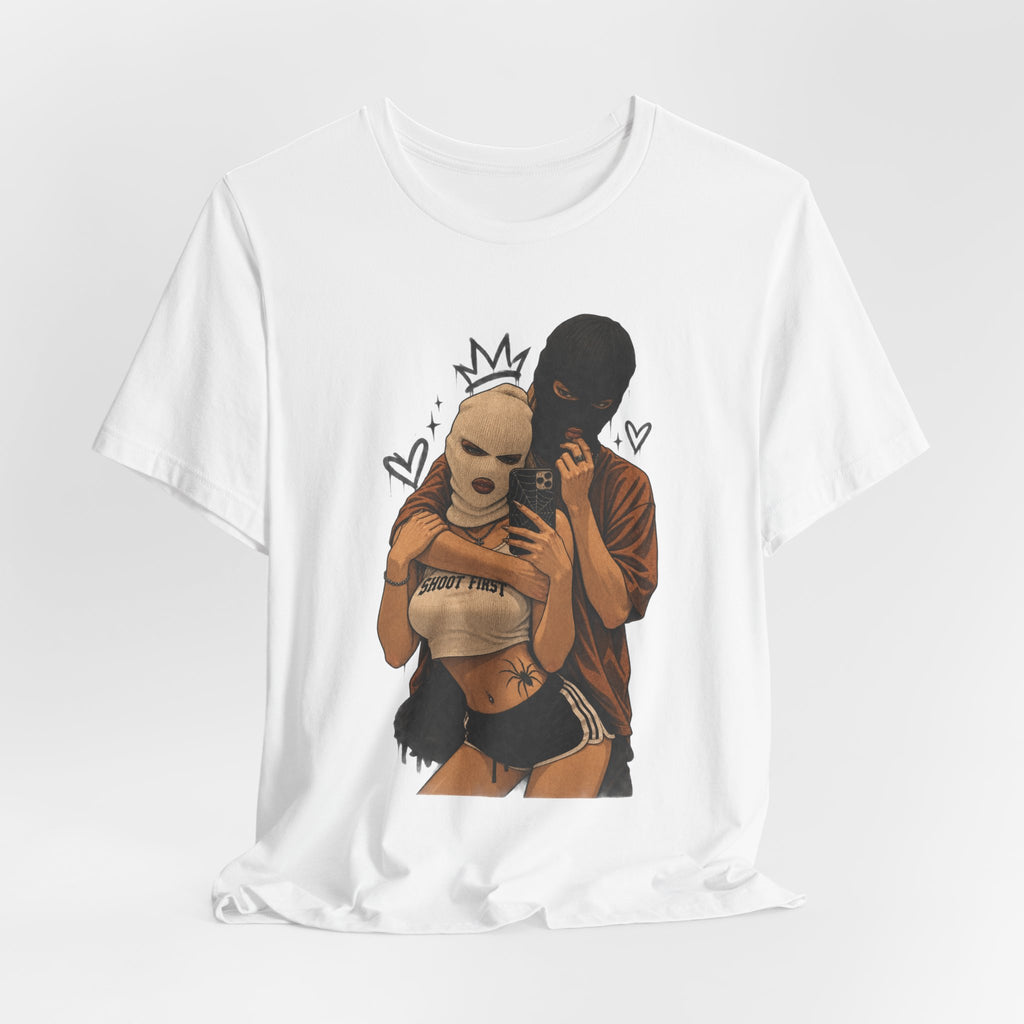 Masked Couple Graphic Tee — 'Trust' Streetwear T-Shirt