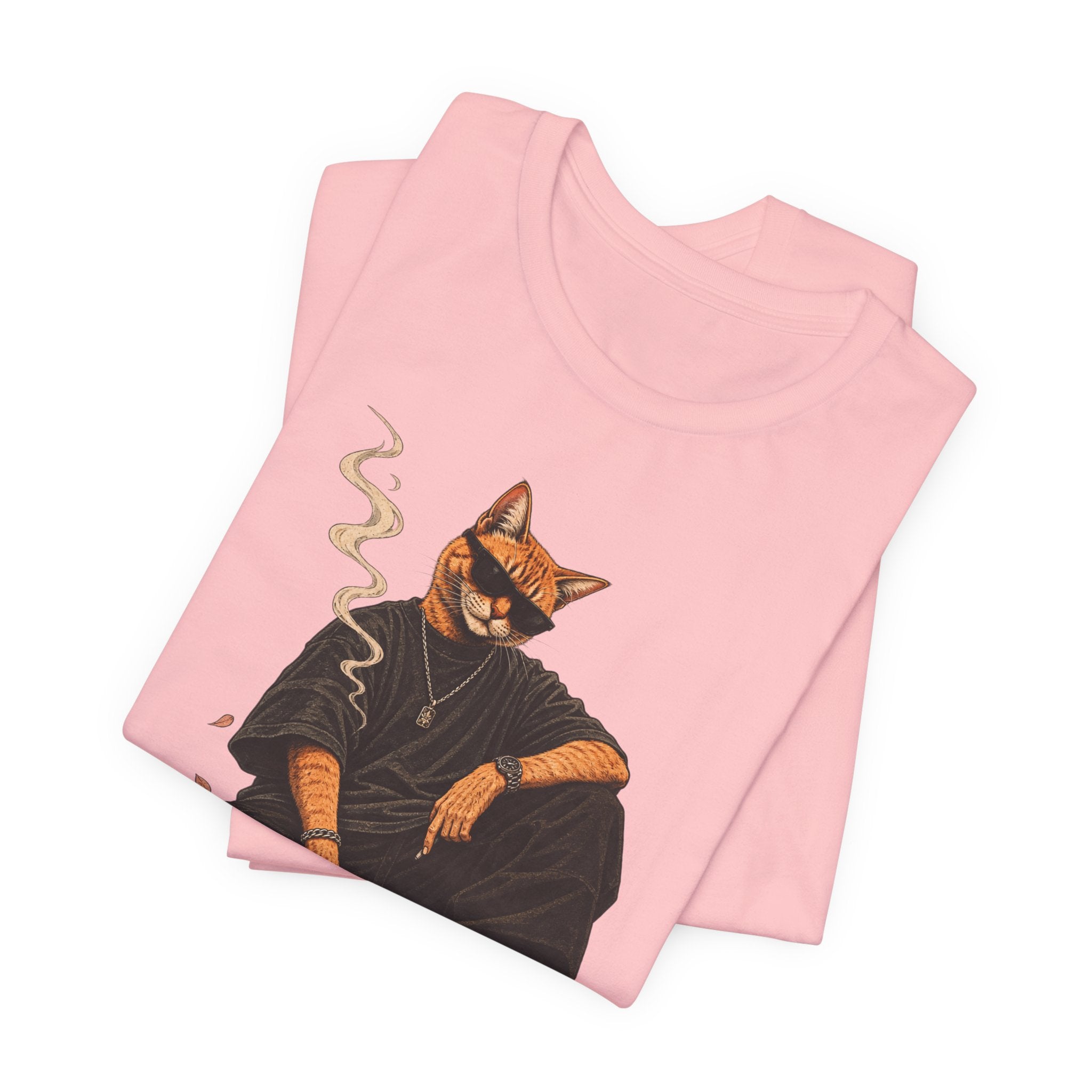 Cat King Streetwear T-Shirt — Cool Cat Sitting with Sunglasses & Smoke