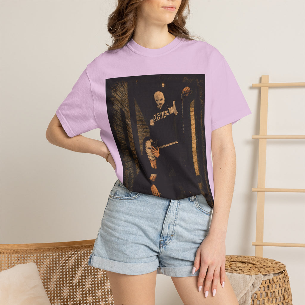 Horror Movie Scene Graphic T-Shirt — Vintage Masked Killer Photo Tee