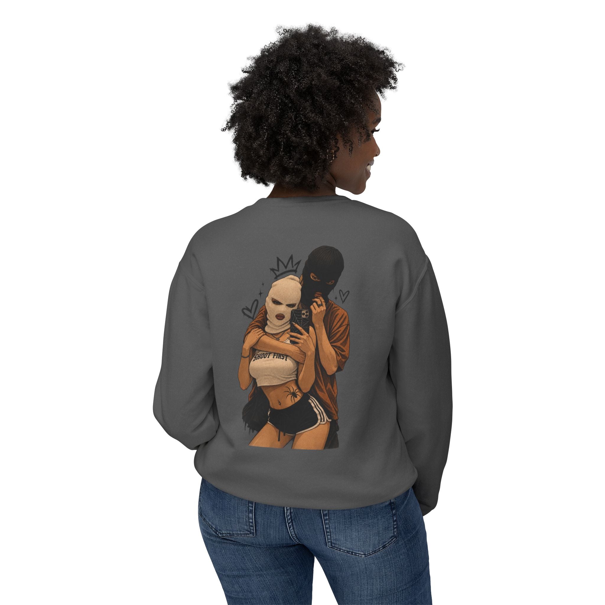 Couple Masked Lovers Crewneck Sweatshirt — Romantic Urban Graphic Pullover
