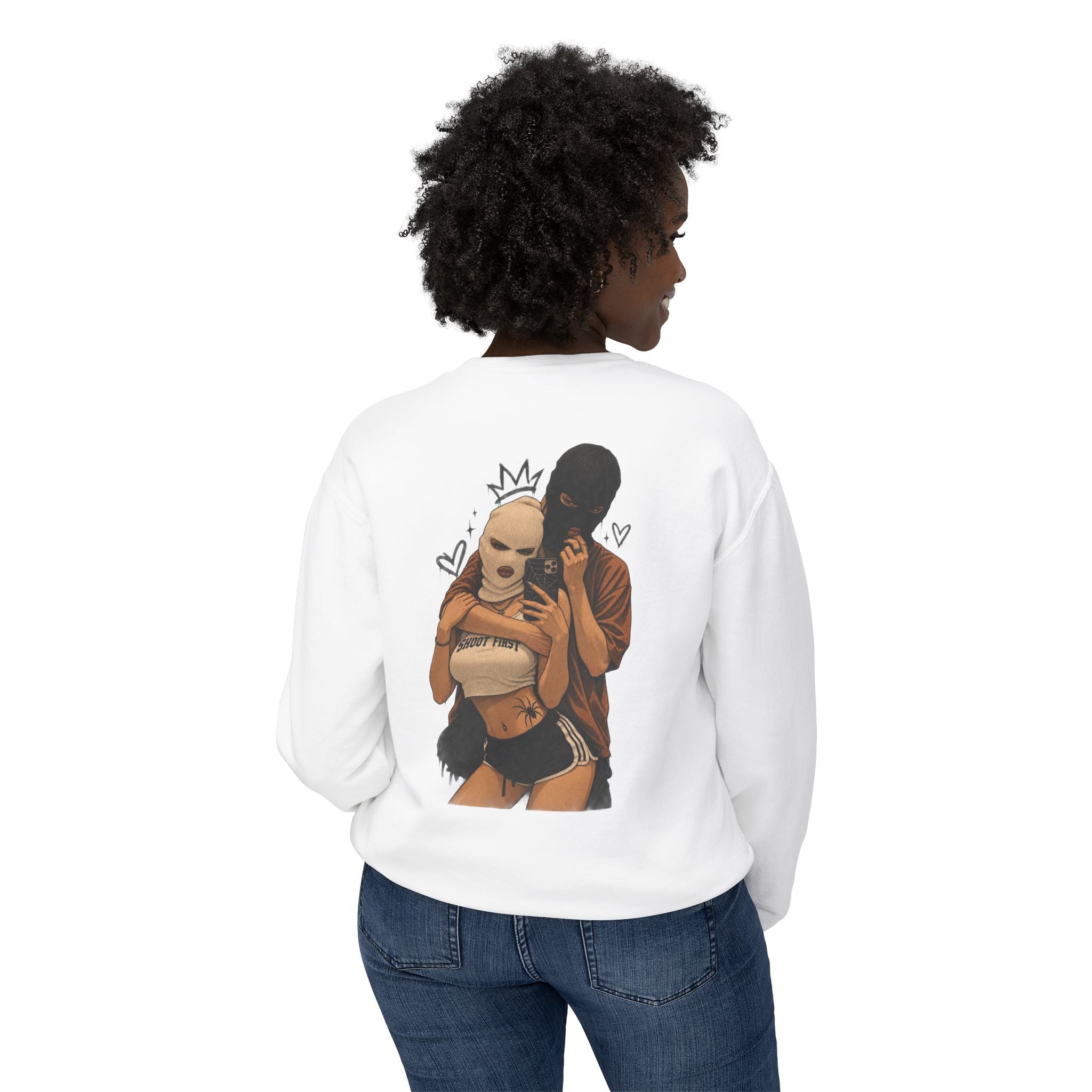 Couple Masked Lovers Crewneck Sweatshirt — Romantic Urban Graphic Pullover