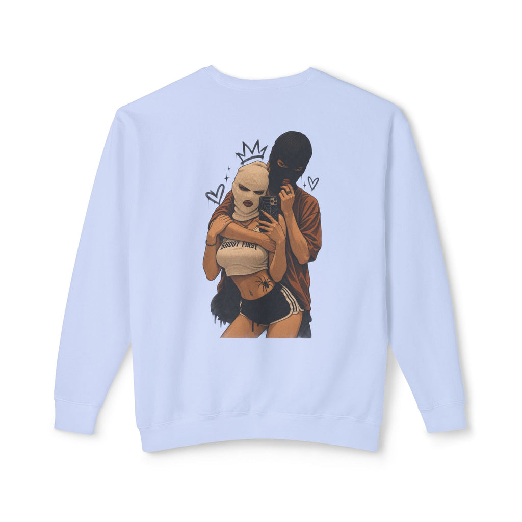 Couple Masked Lovers Crewneck Sweatshirt — Romantic Urban Graphic Pullover
