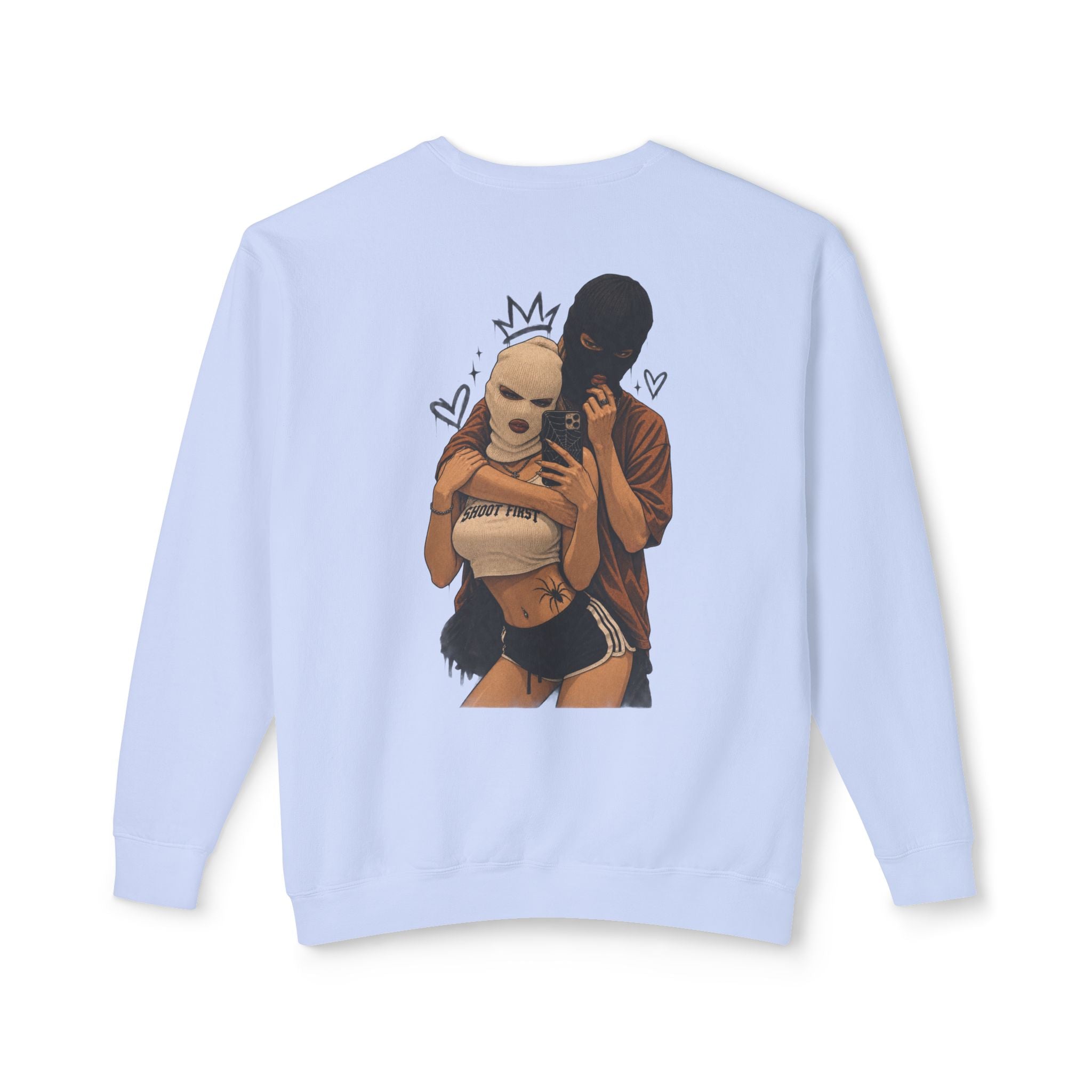 Couple Masked Lovers Crewneck Sweatshirt — Romantic Urban Graphic Pullover