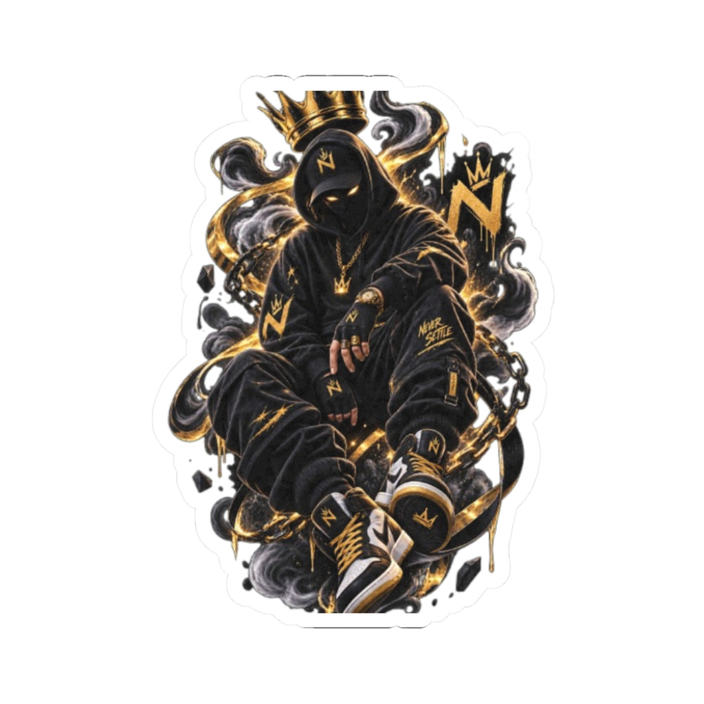 Urban King Sticker — Black & Gold Hooded Figure Kiss-Cut Sticker (Laptop Vinyl)